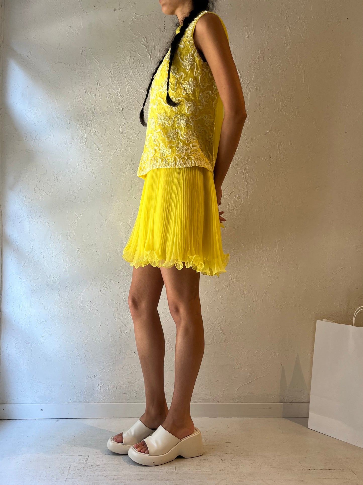 60s Yellow Sleeveless Dress / Union Made / Small