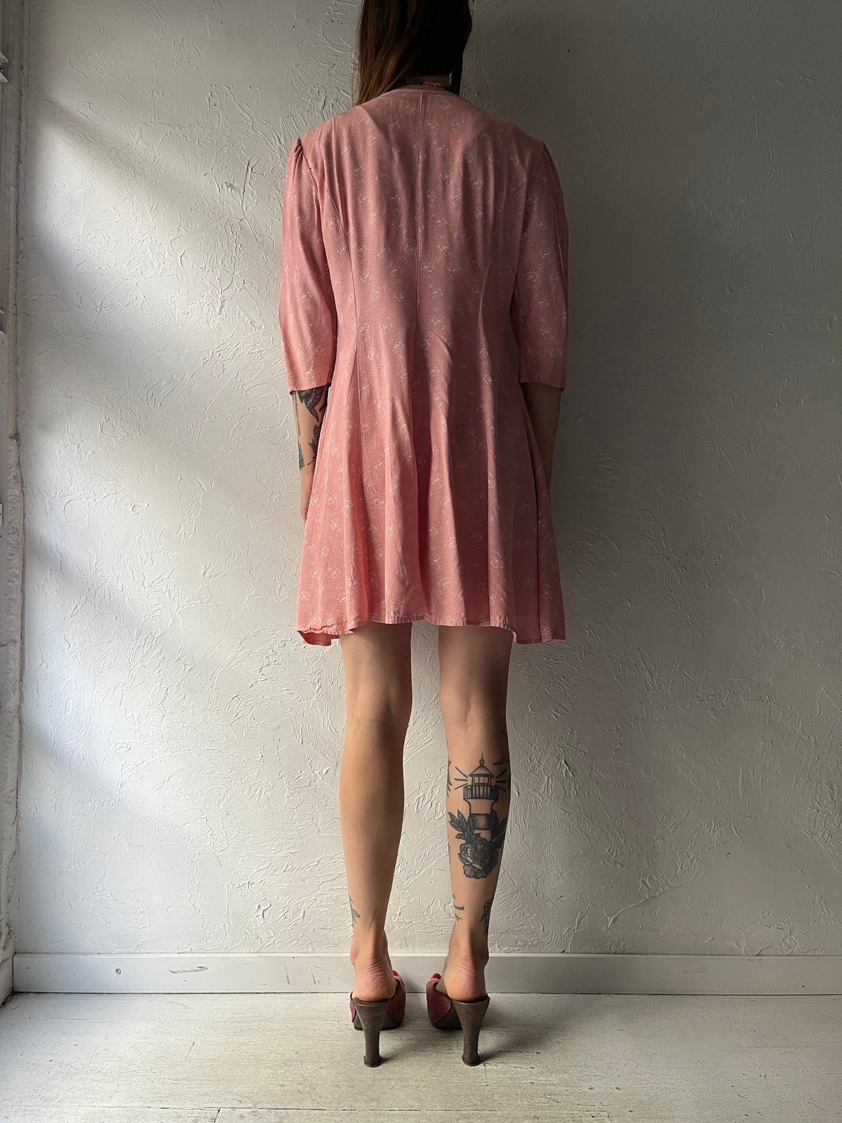 90s 'Paquette' Pink Collared Button Up Retro Dress / Medium