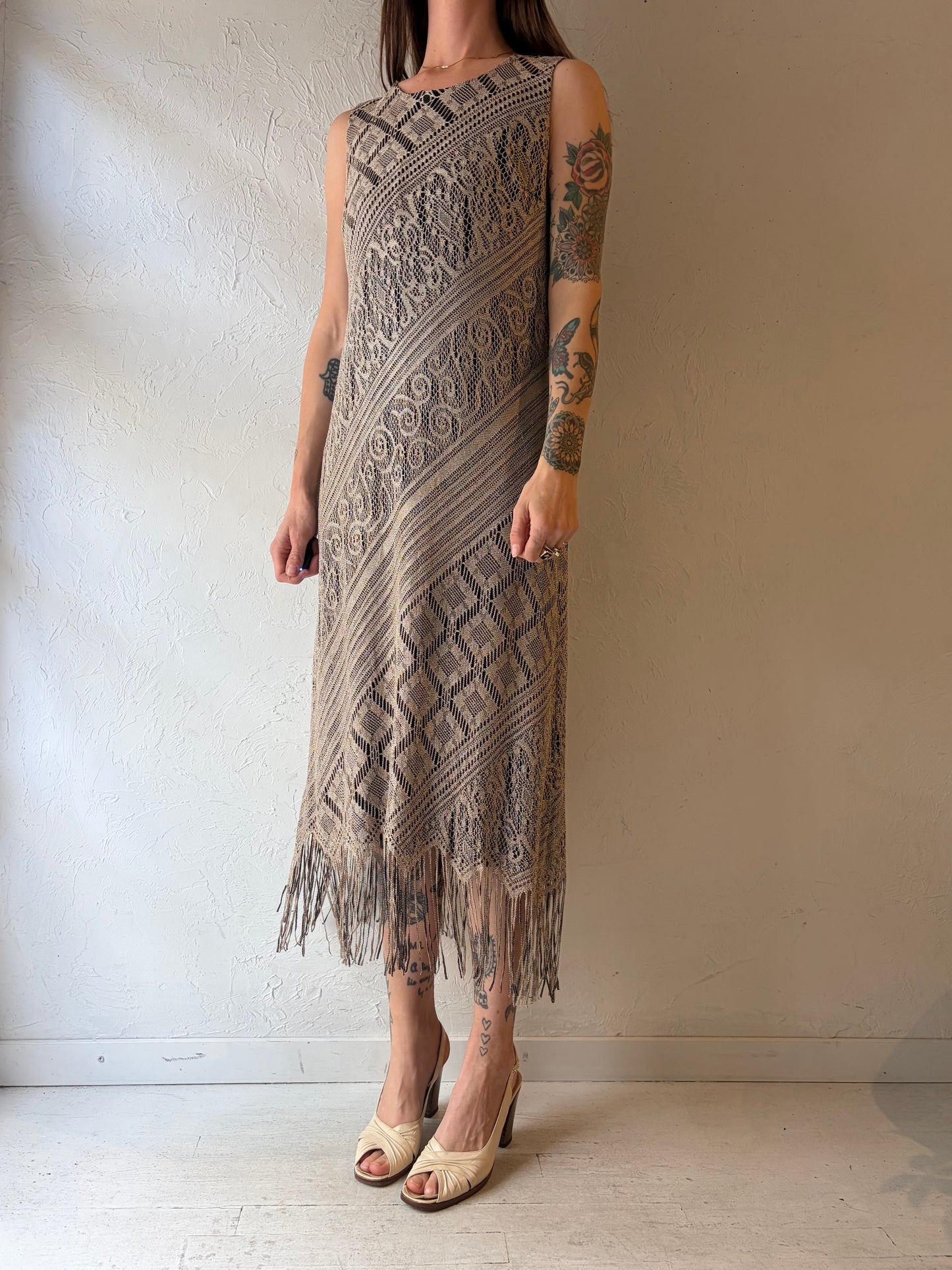 Y2k 'Helene Blake' Patterned Knit Boho Hippie Maxi Dress / Medium