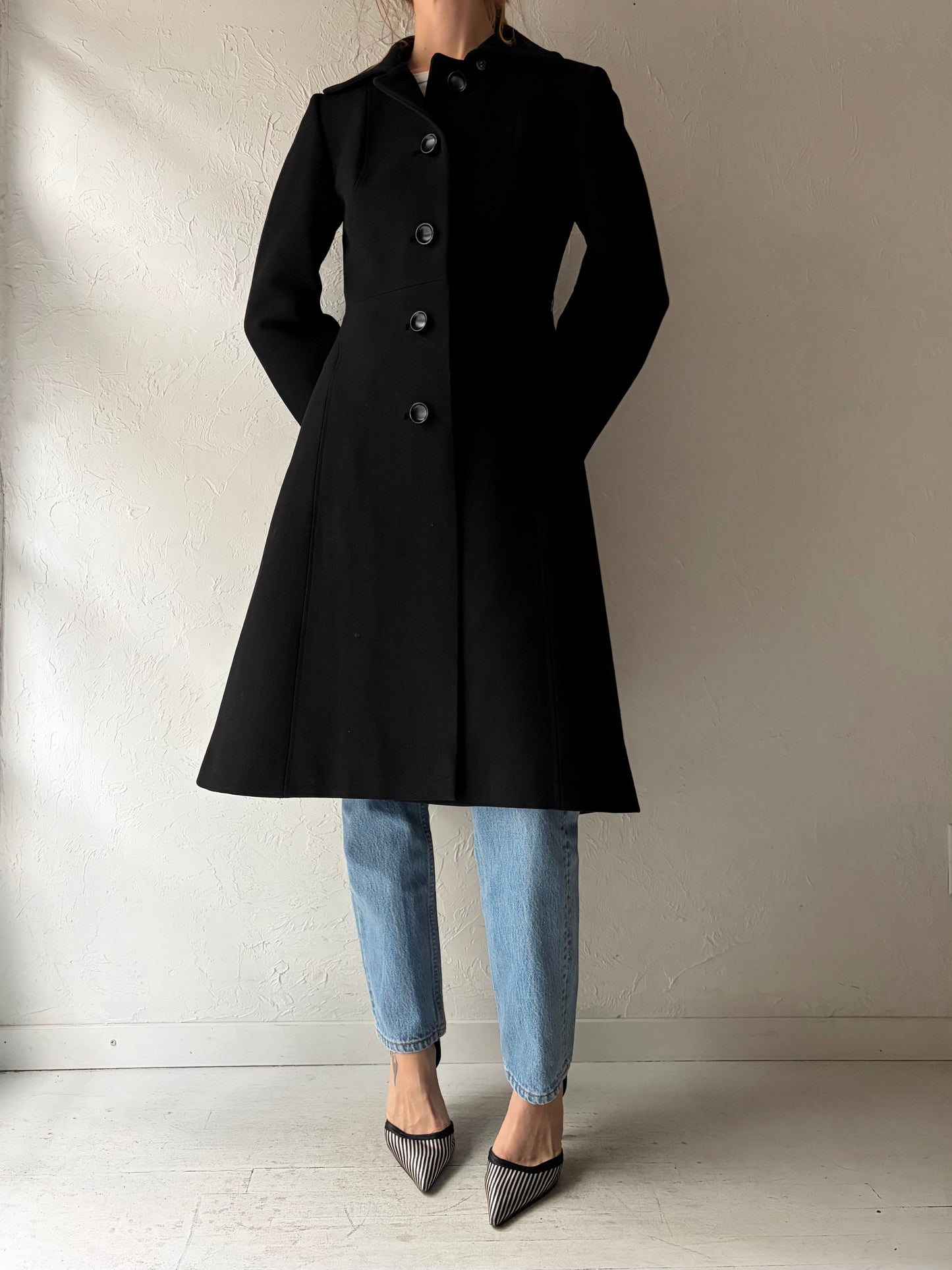 70s 'Joshar' Black Wool Coat / Small