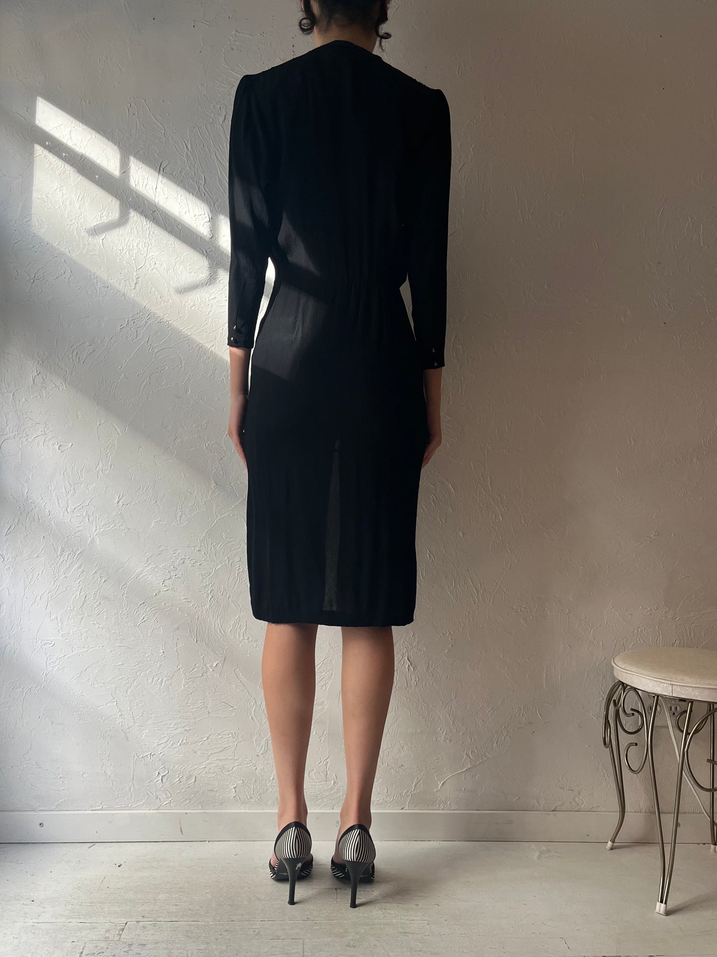 80s 'Ala Carte' Black Slinky Dress / Small