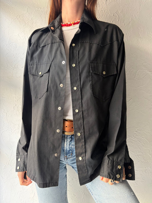 70s 'Bay 1' Black Pearl Snap Western Shirt / Medium