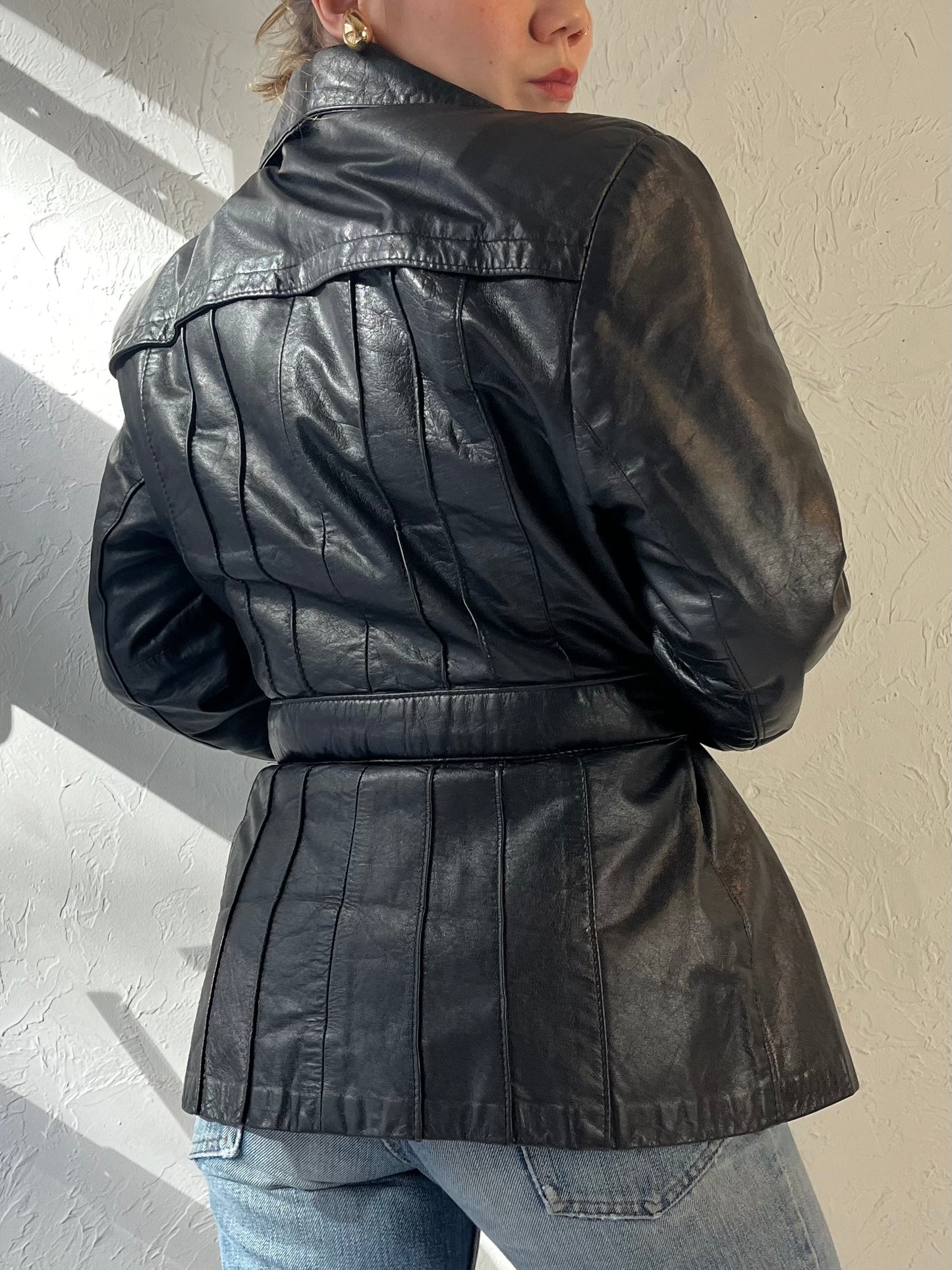 80s 'Sears The Fashion Place' Black Leather Jacket / Medium