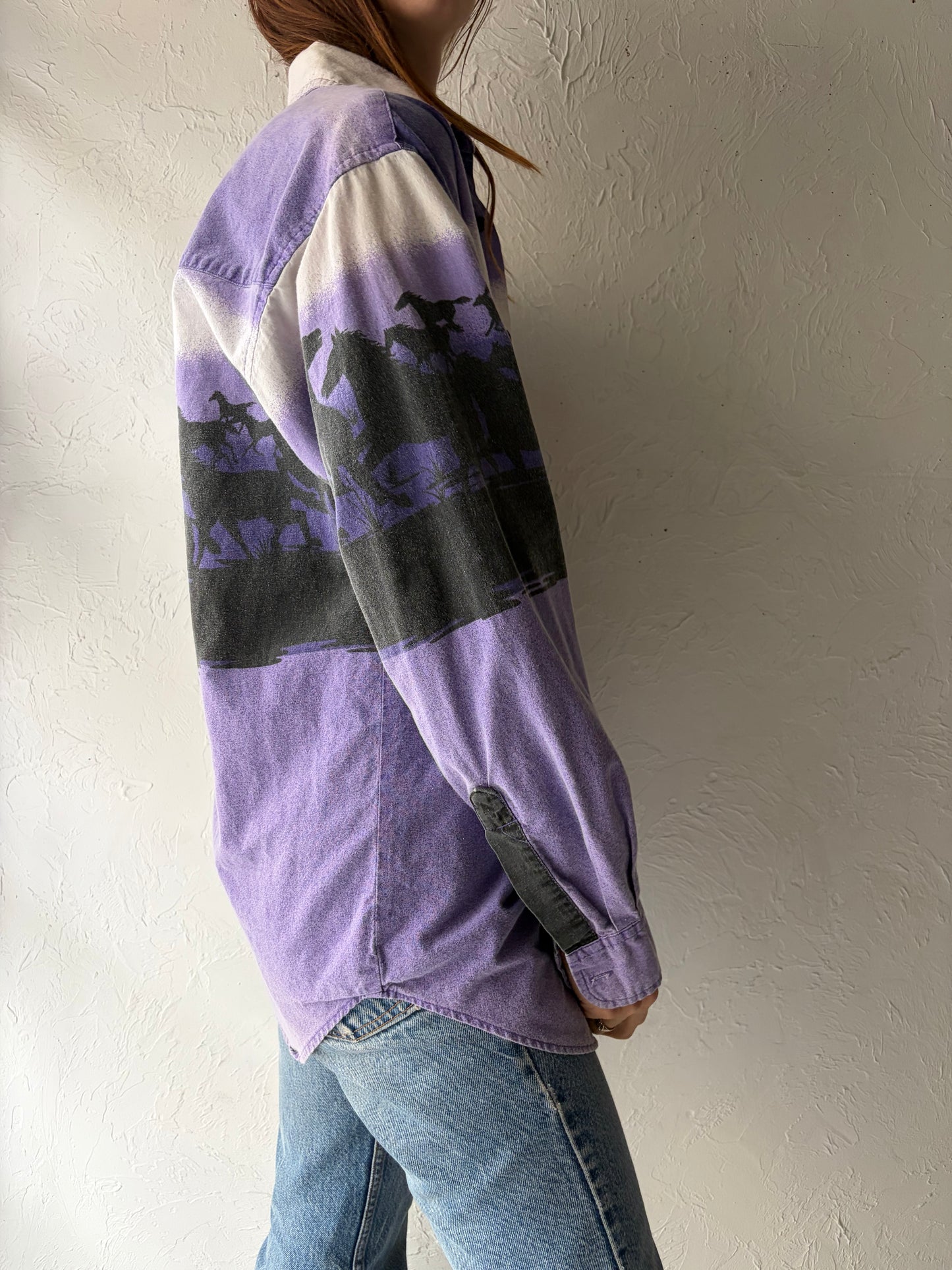 Vintage 'Western Plains' Purple Western Horse Cowboy Shirt / Medium