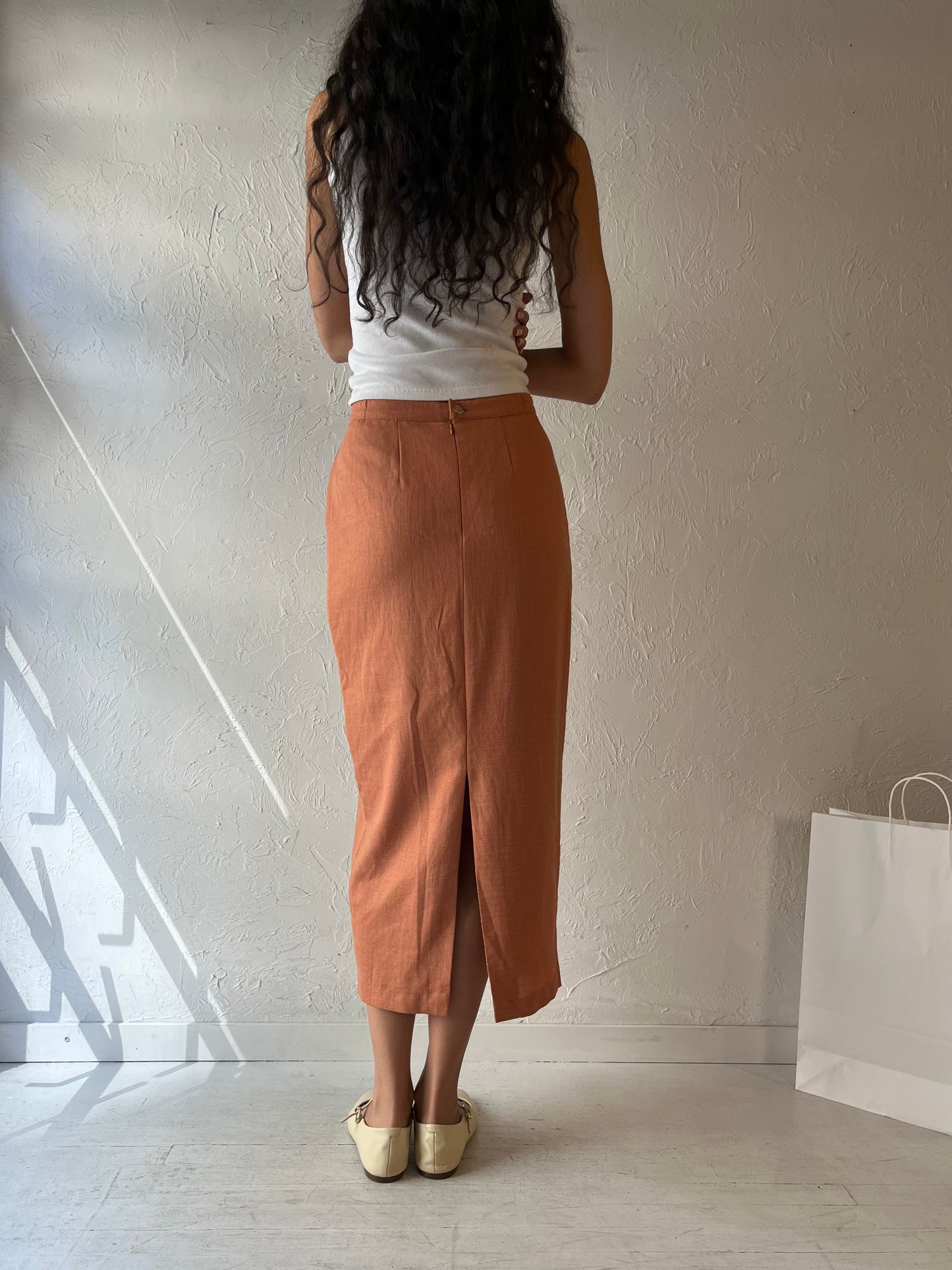 Y2k 'Mulberry' Orange Midi Skirt / Small