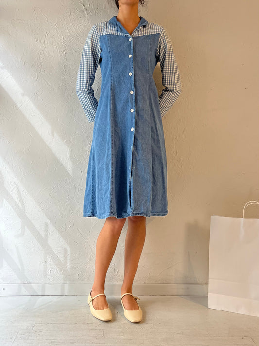 90s 'Rose Cottage' Long Sleeve Collared Denim Dress / Small