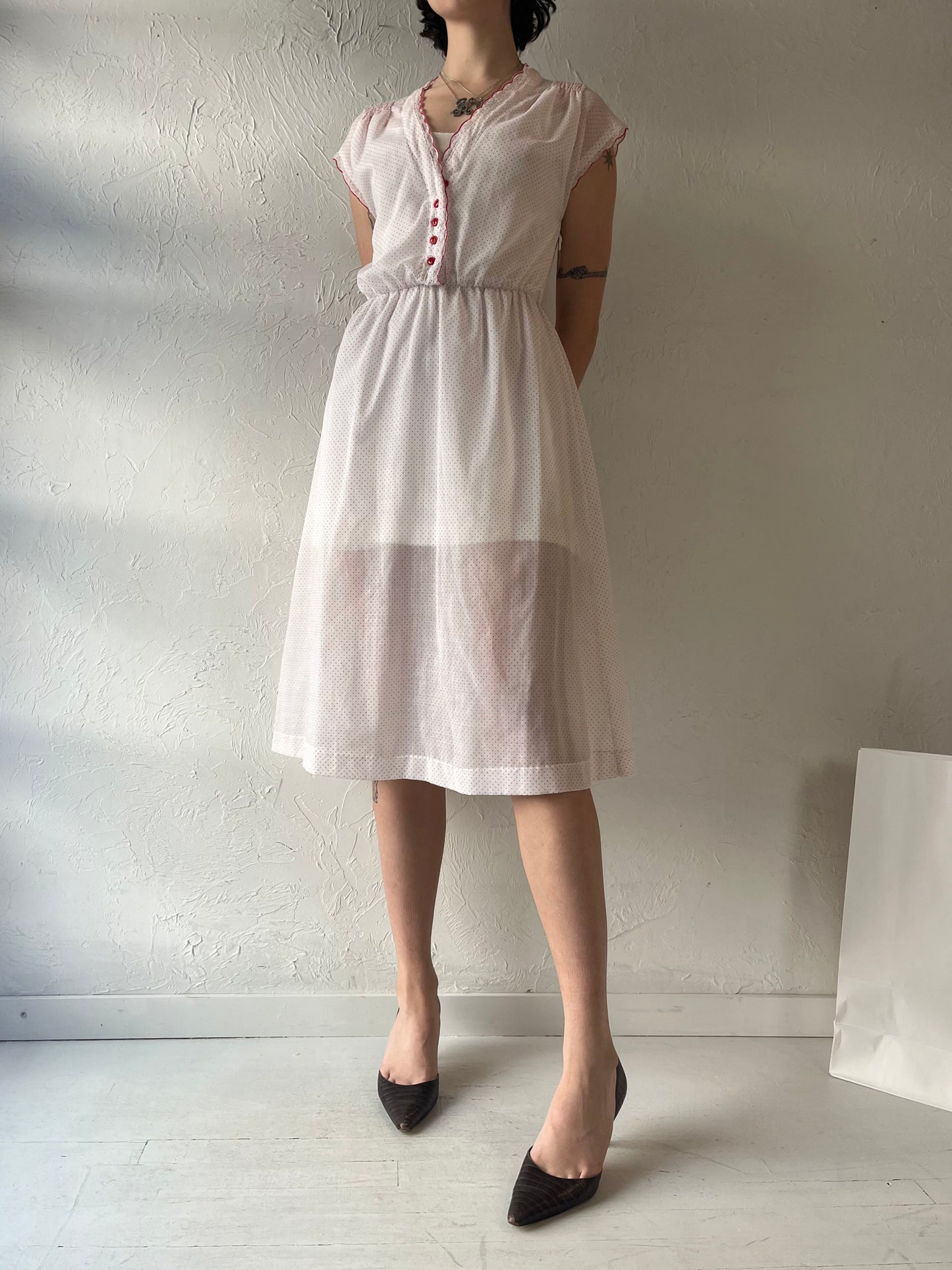 80s 'Joseph Ribkoff' White Polka Dot Dress / Small