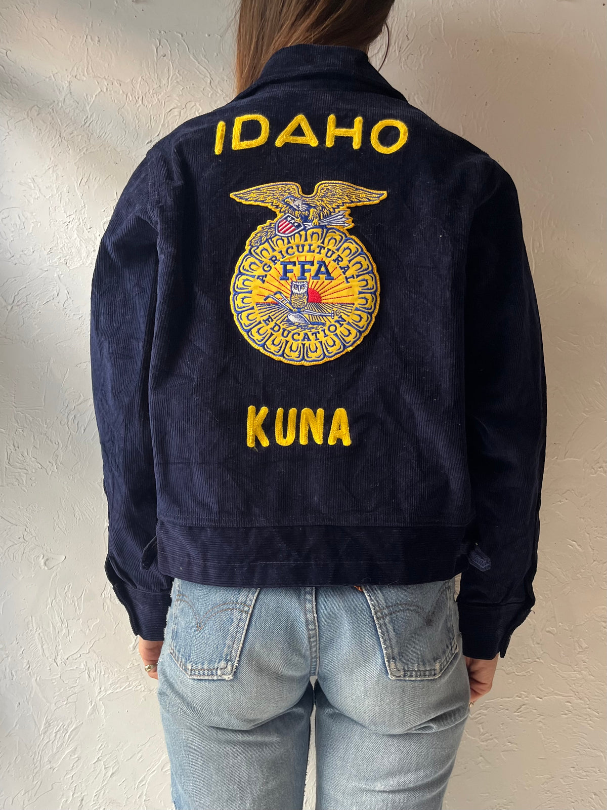 90s 'FFA' Kuna Idaho Navy Corduroy Agricultural Workwear Jacket / Made in USA / Medium