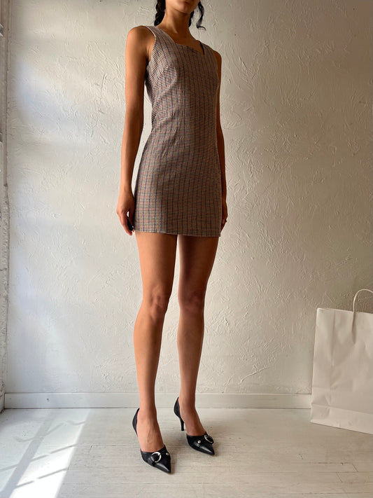 90s ‘Maurice’s’ Beige Plaid Mini Dress / Medium
