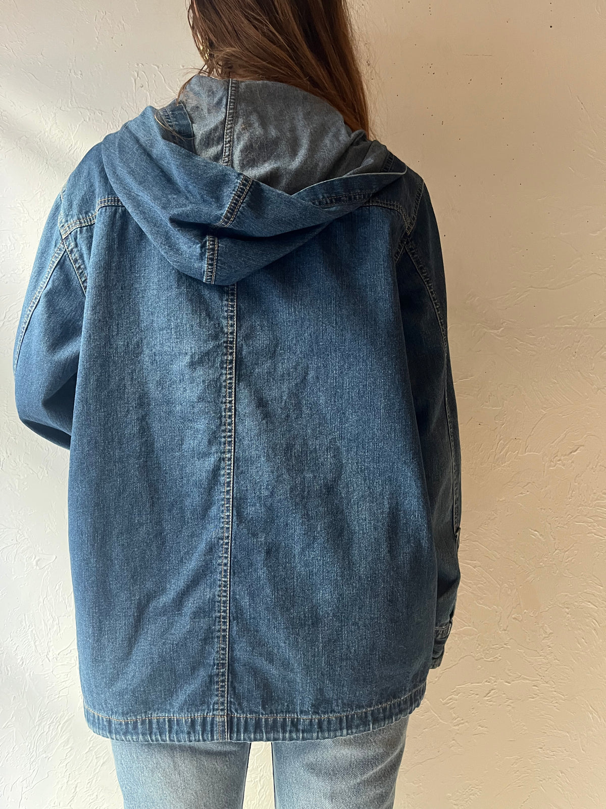 Y2k ‘Eddie Bauer’ Blue Denim Plaid Lined Chore Workwear Utility Jean Jacket / Medium