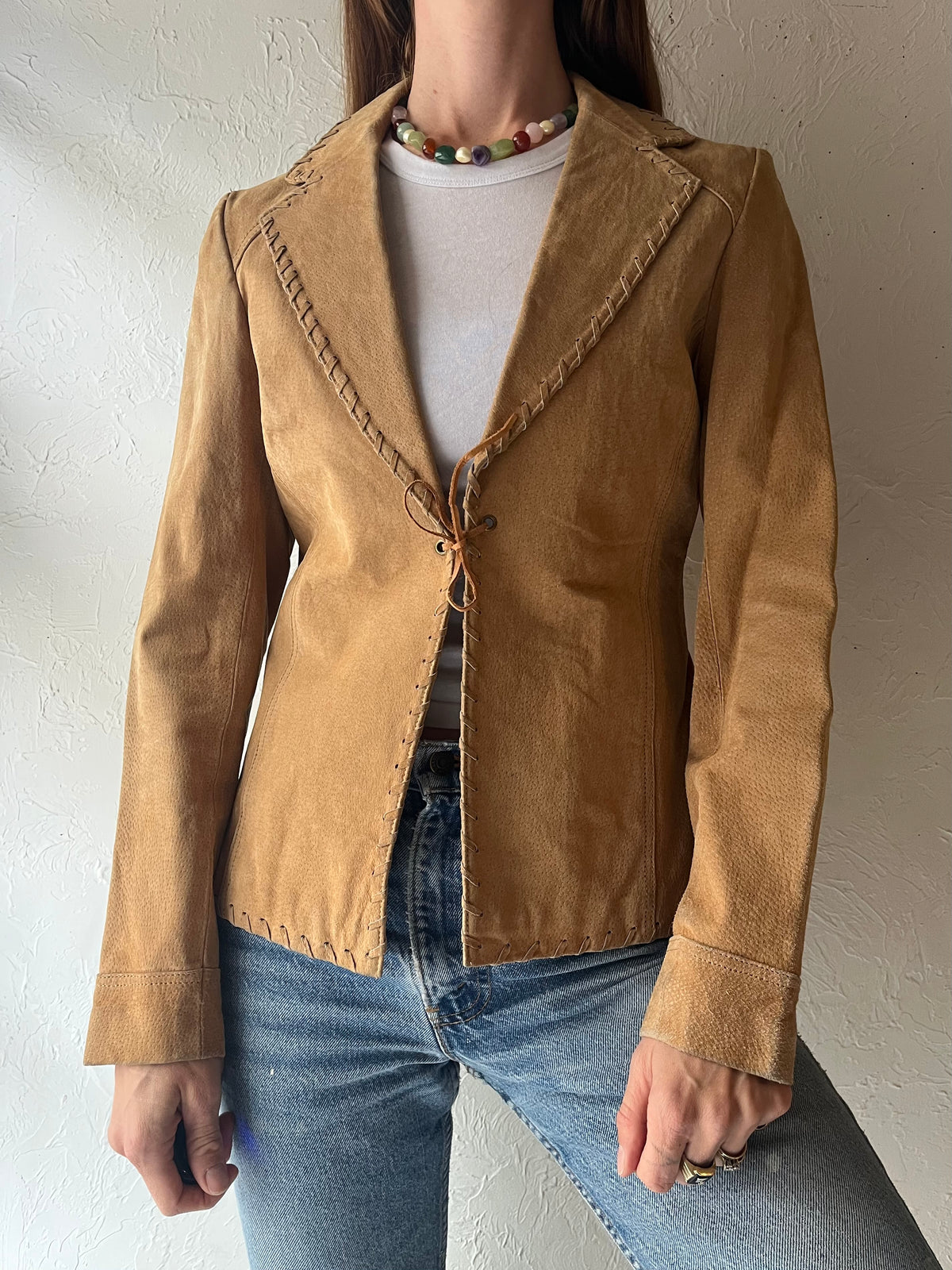 90s 'Passport' Tan Suede Leather Jacket / Medium