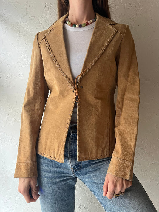 90s 'Passport' Tan Suede Leather Jacket / Medium