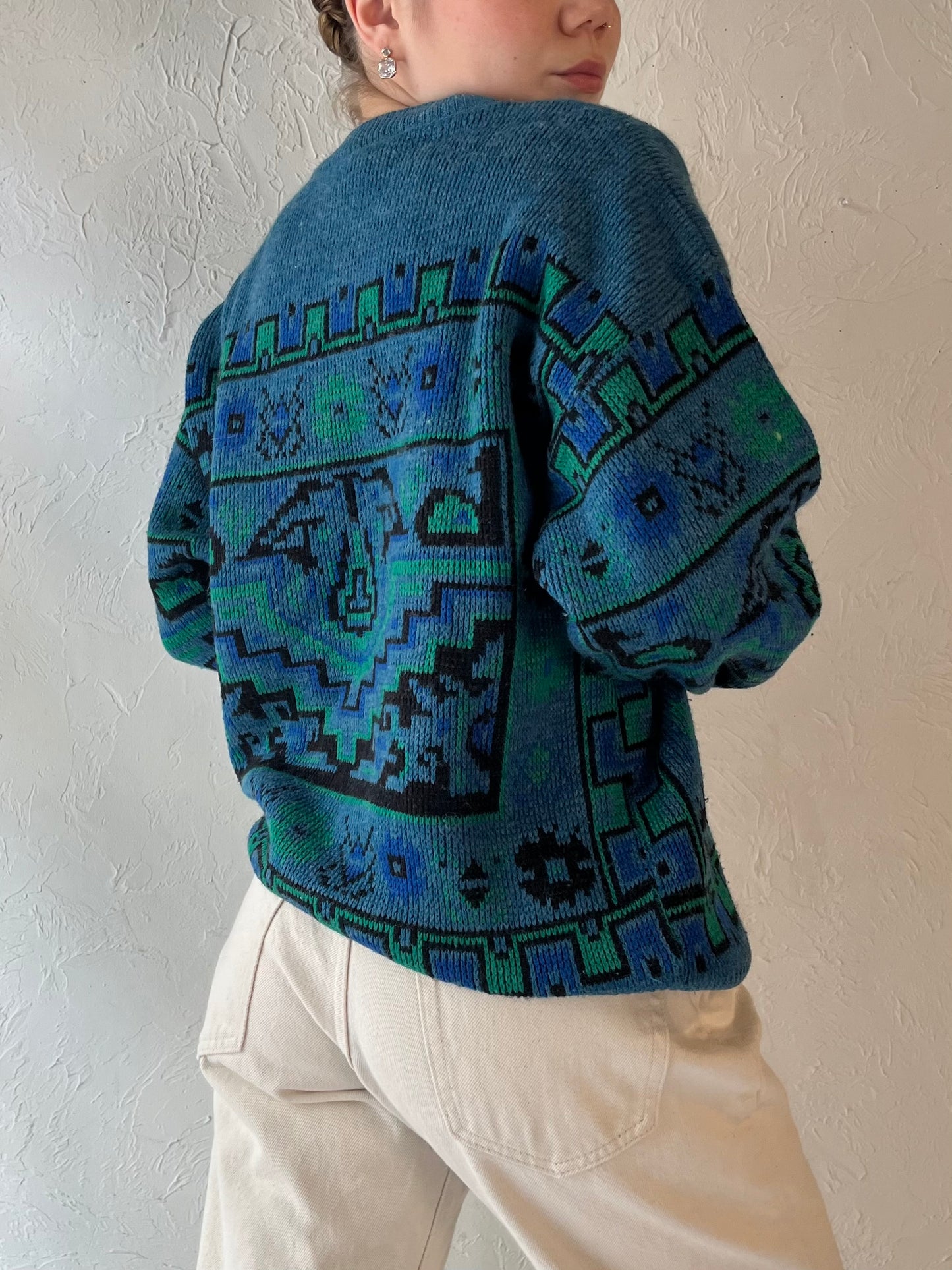 90s Blue Acrylic Wool Pullover Sweater / Medium