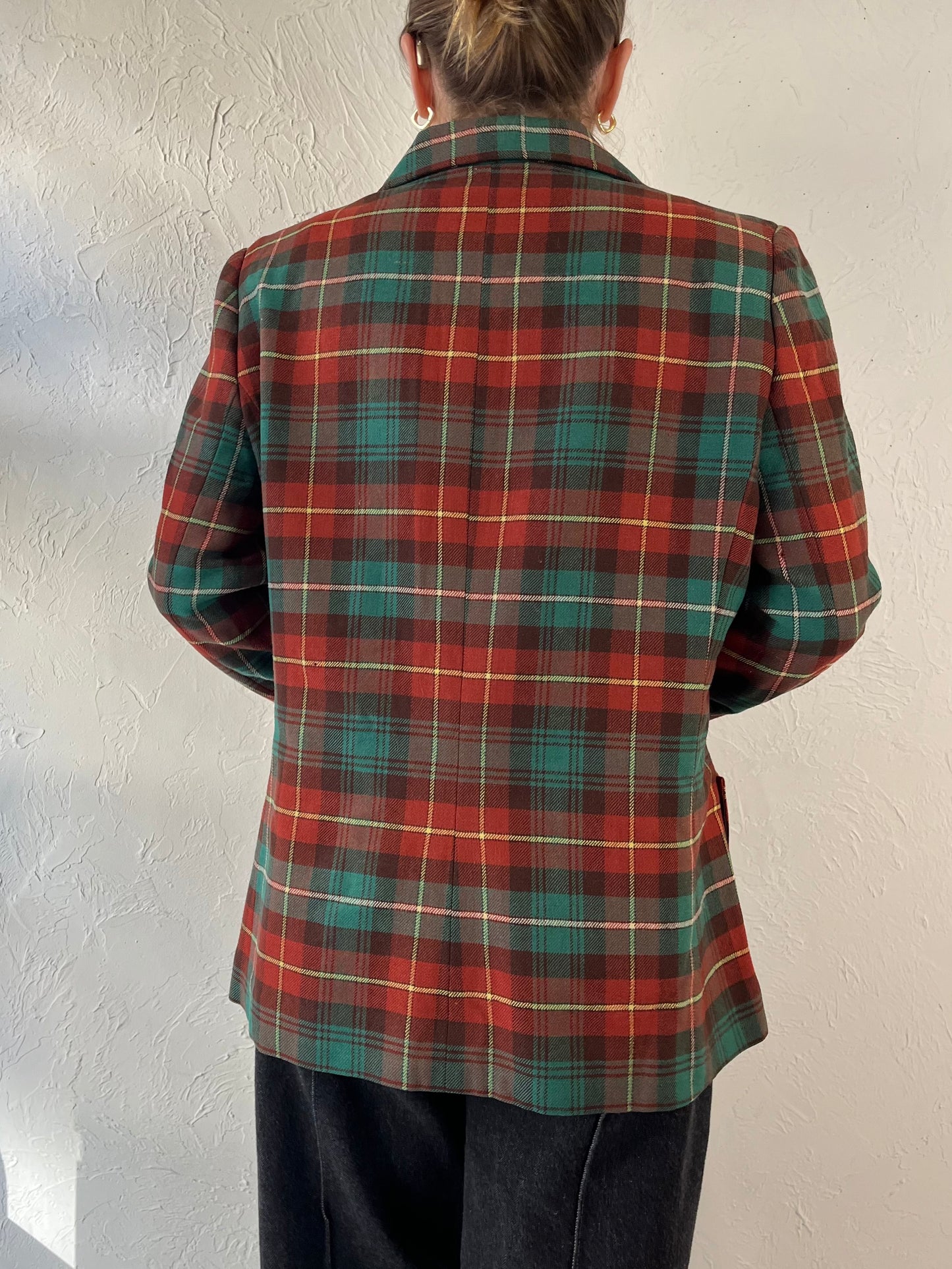 Vintage Plaid Wool Blazer Jacket / Medium