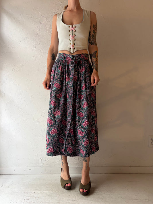 90s 'Lady Footlocker' Floral Midi Skirt / Small