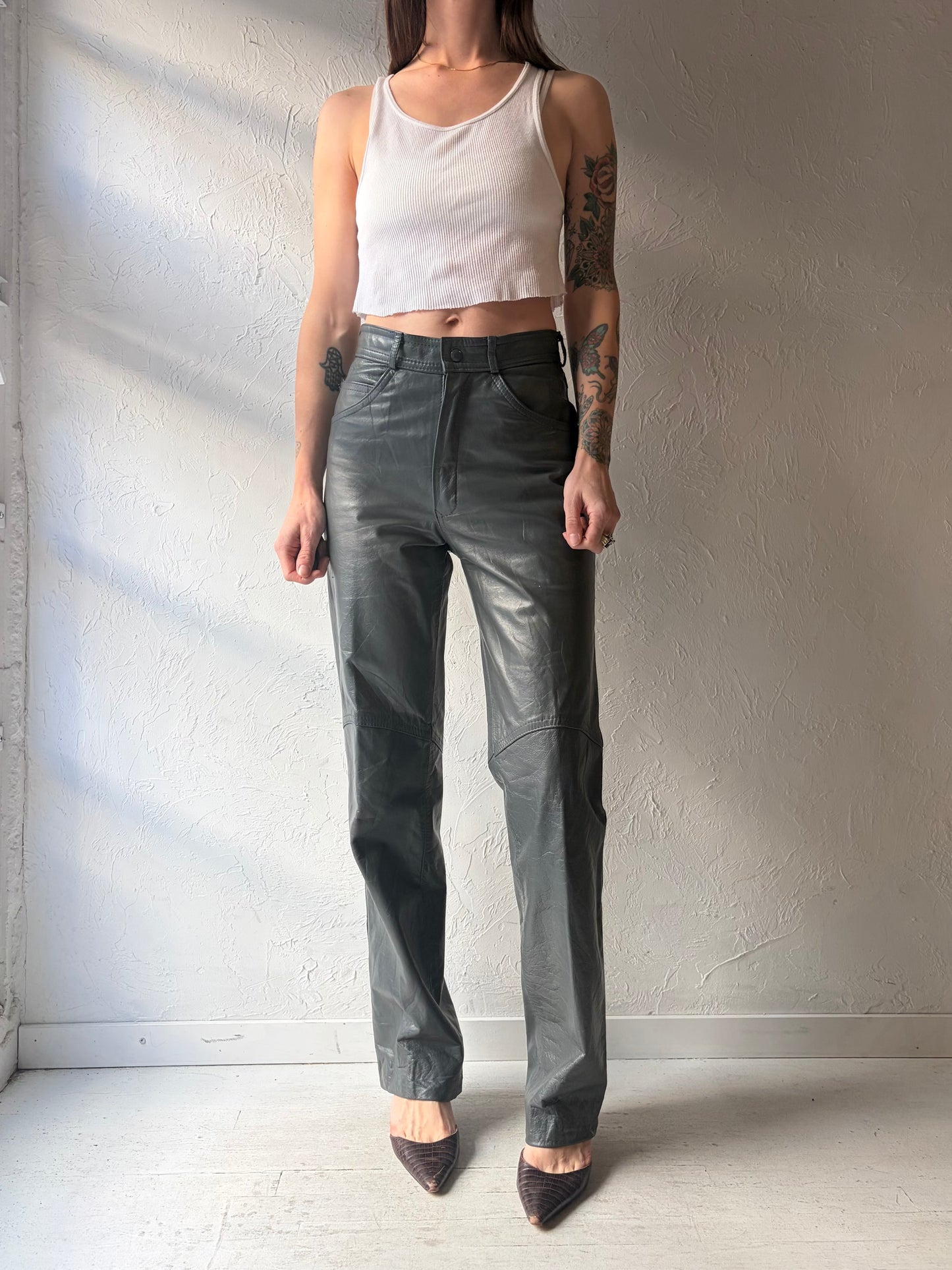80s 'Boutique Of Leathers' Vintage Gray Leather Pants / 27