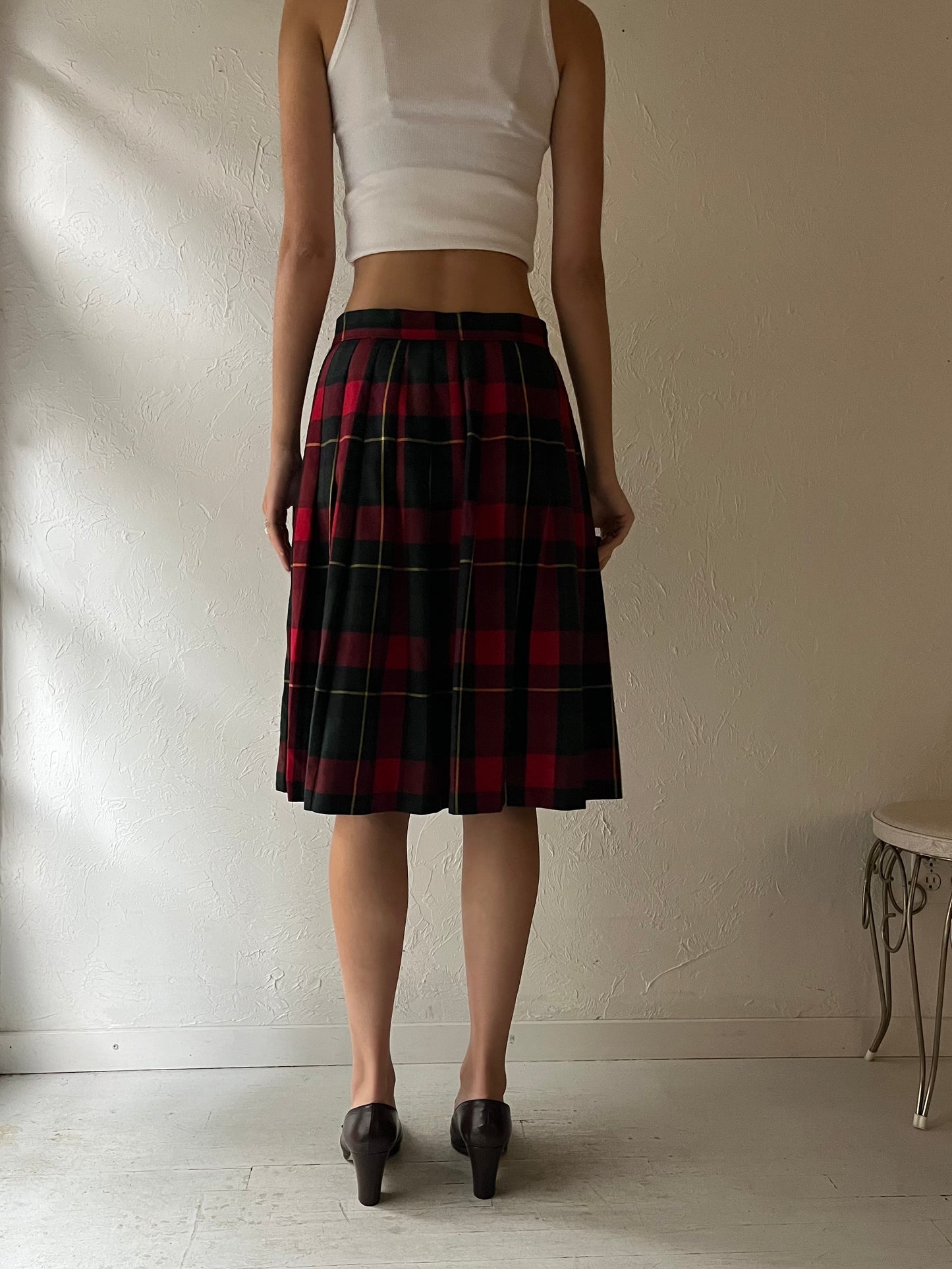 90s 'Nygard' Plaid Wool Midi Skirt / Medium