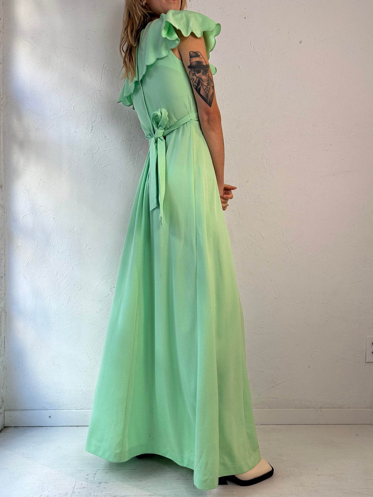 70s 'Nu Mode' Green Sleeveless Maxi Dress / Small