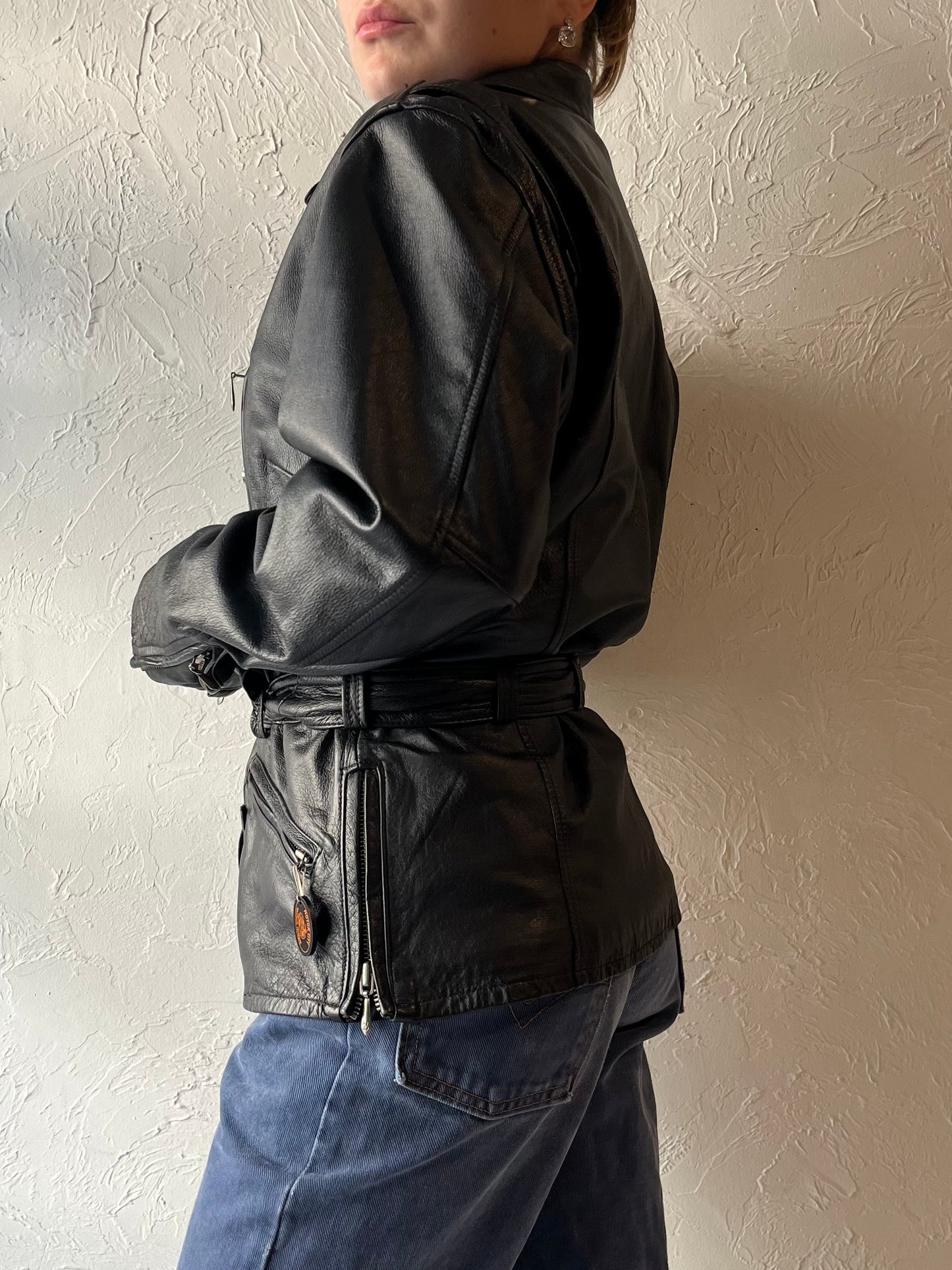 Y2k 'Harley Davidson' Black Leather Moto Jacket / Small