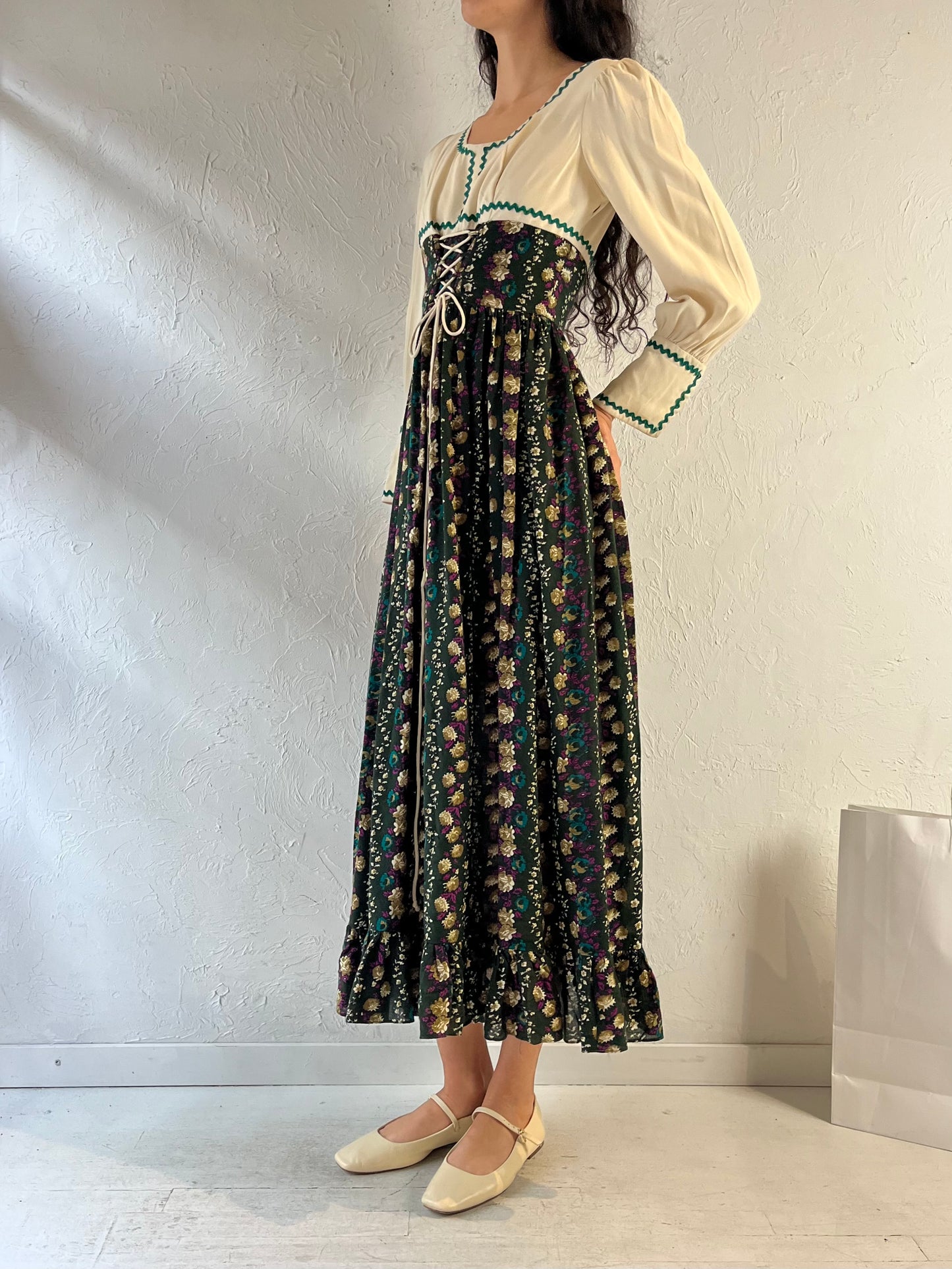 70s ‘Algo’ Long Sleeve Peasant Dress / Small