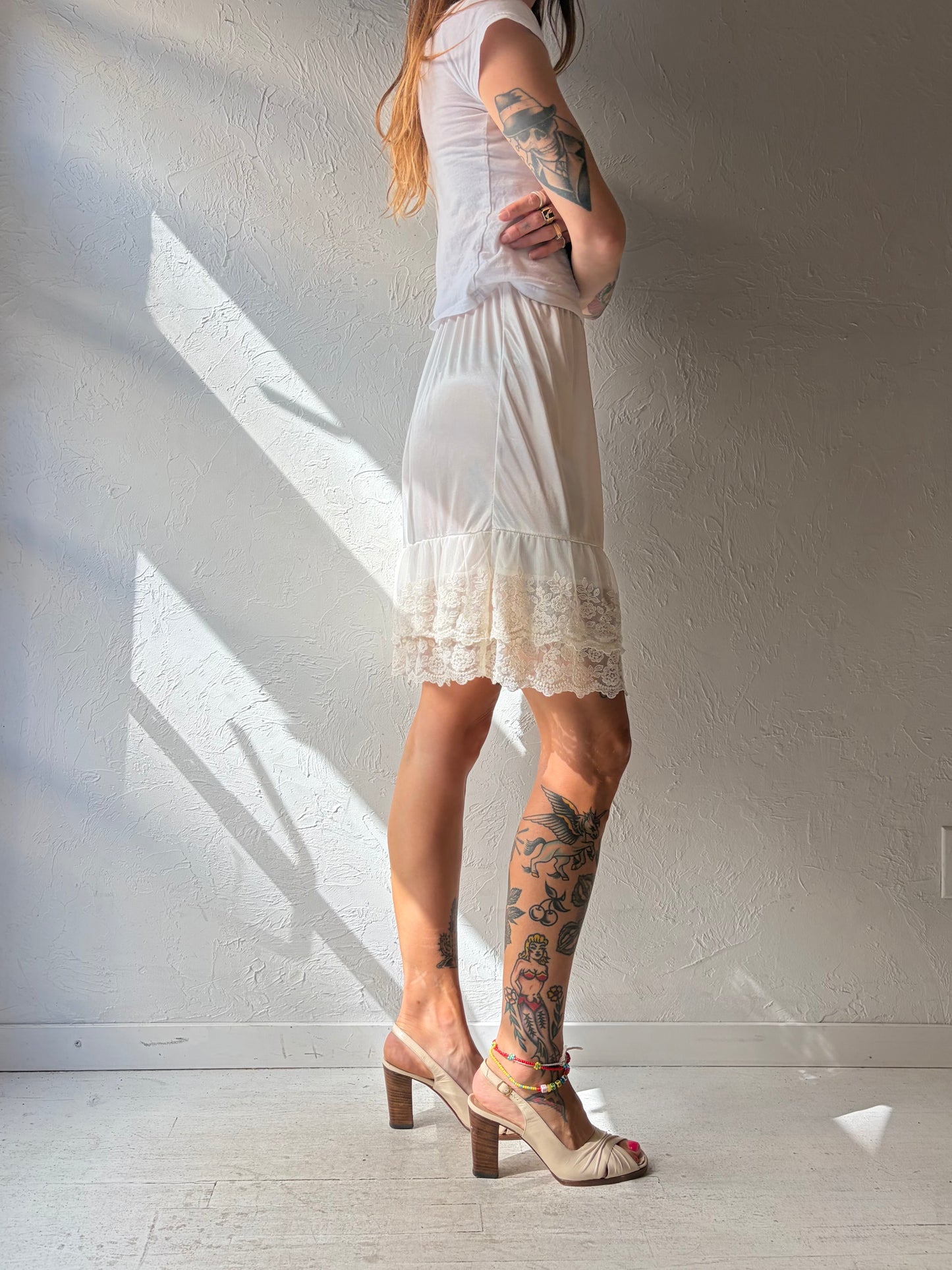 Vintage 'Melody' White Lingerie Slip Skirt / Small
