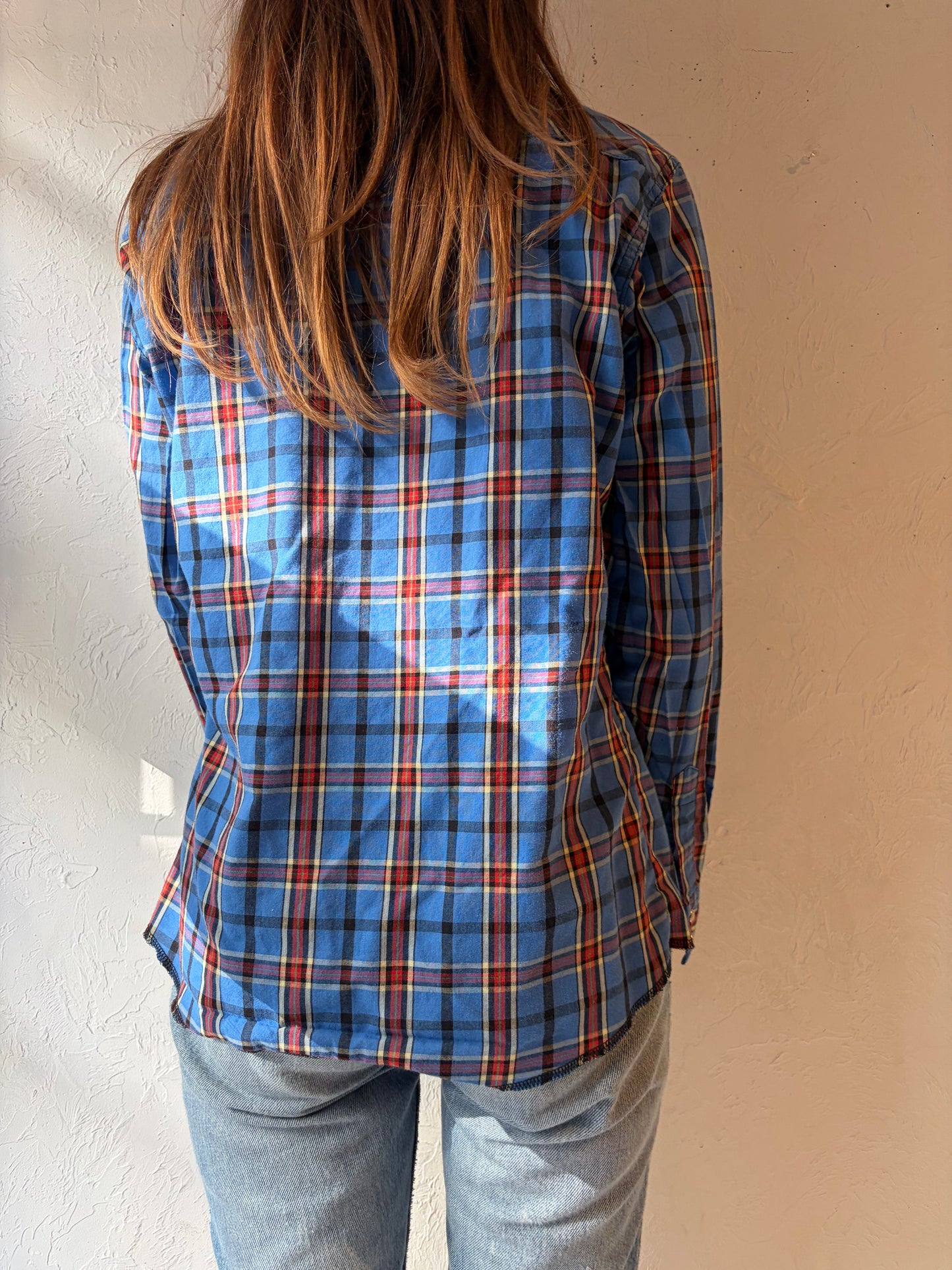 Y2k 'Wrangler' Blue Plaid Snap up Western Shirt / Small