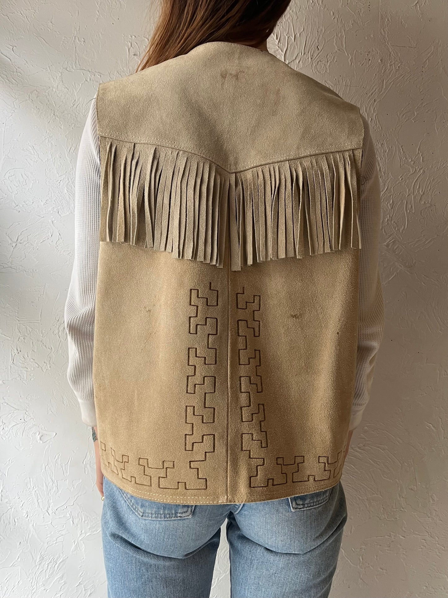 Vintage Suede Leather Fringe Vest / Large