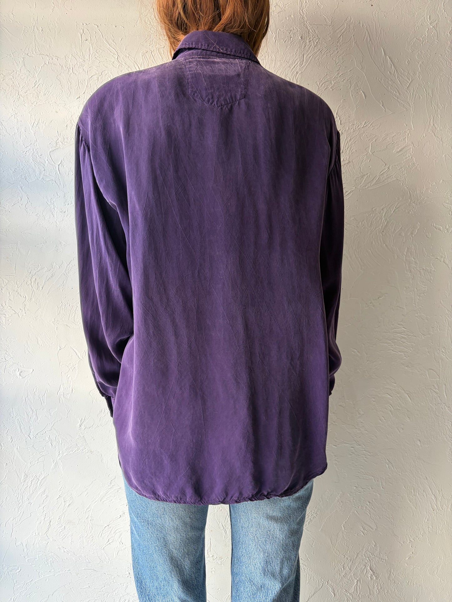 90s 'Long Horn' Purple Normcore Western Minimalist Button Up Cowgirl Shirt / Large