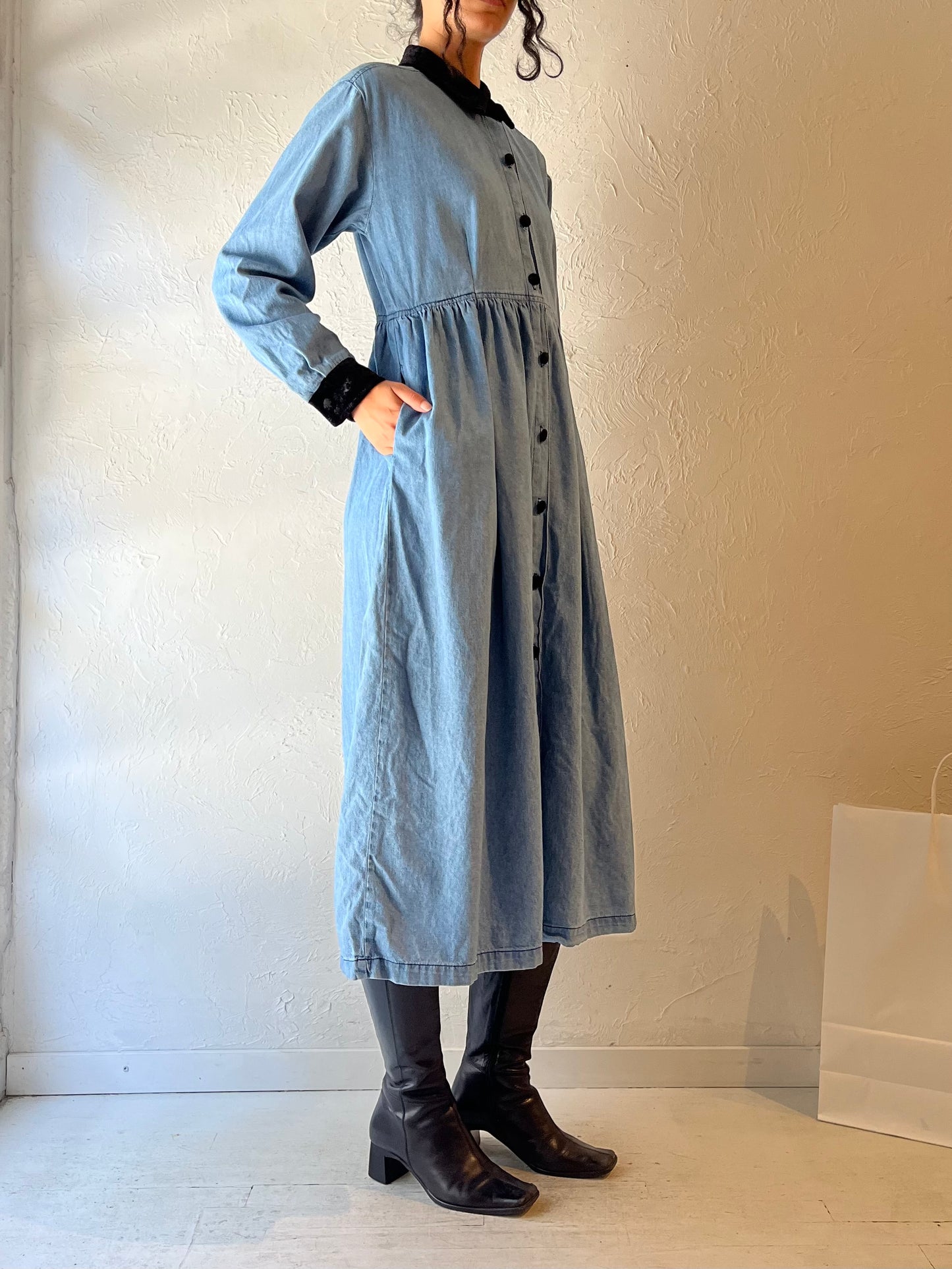 90s ‘Tickets’ Collared Denim Dress