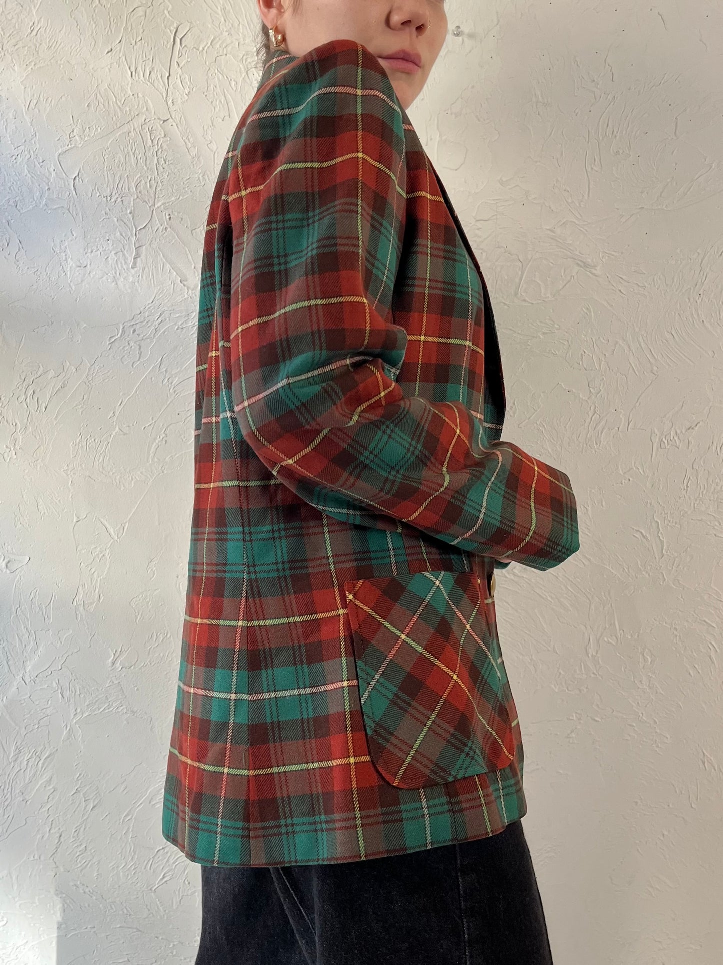 Vintage Plaid Wool Blazer Jacket / Medium