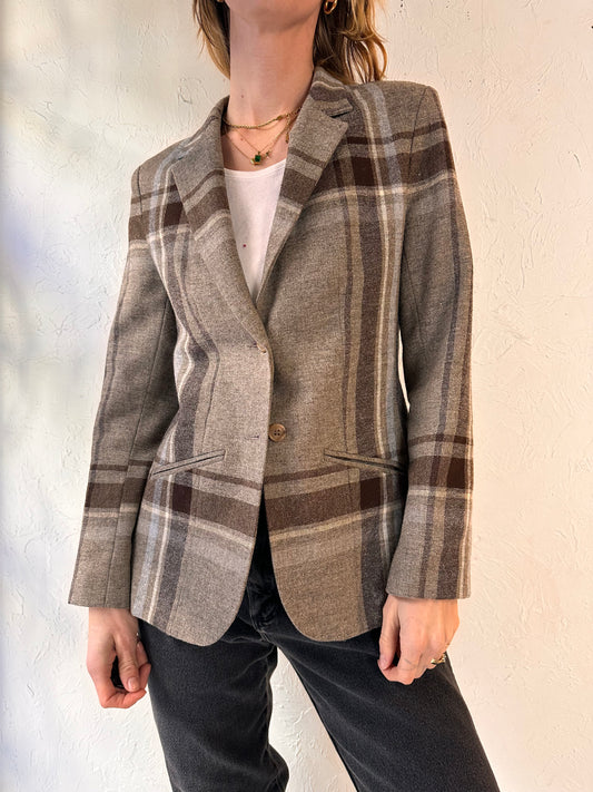 70s 'Fays Closet' Gray Plaid Blazer Jacket / Union Made / Small