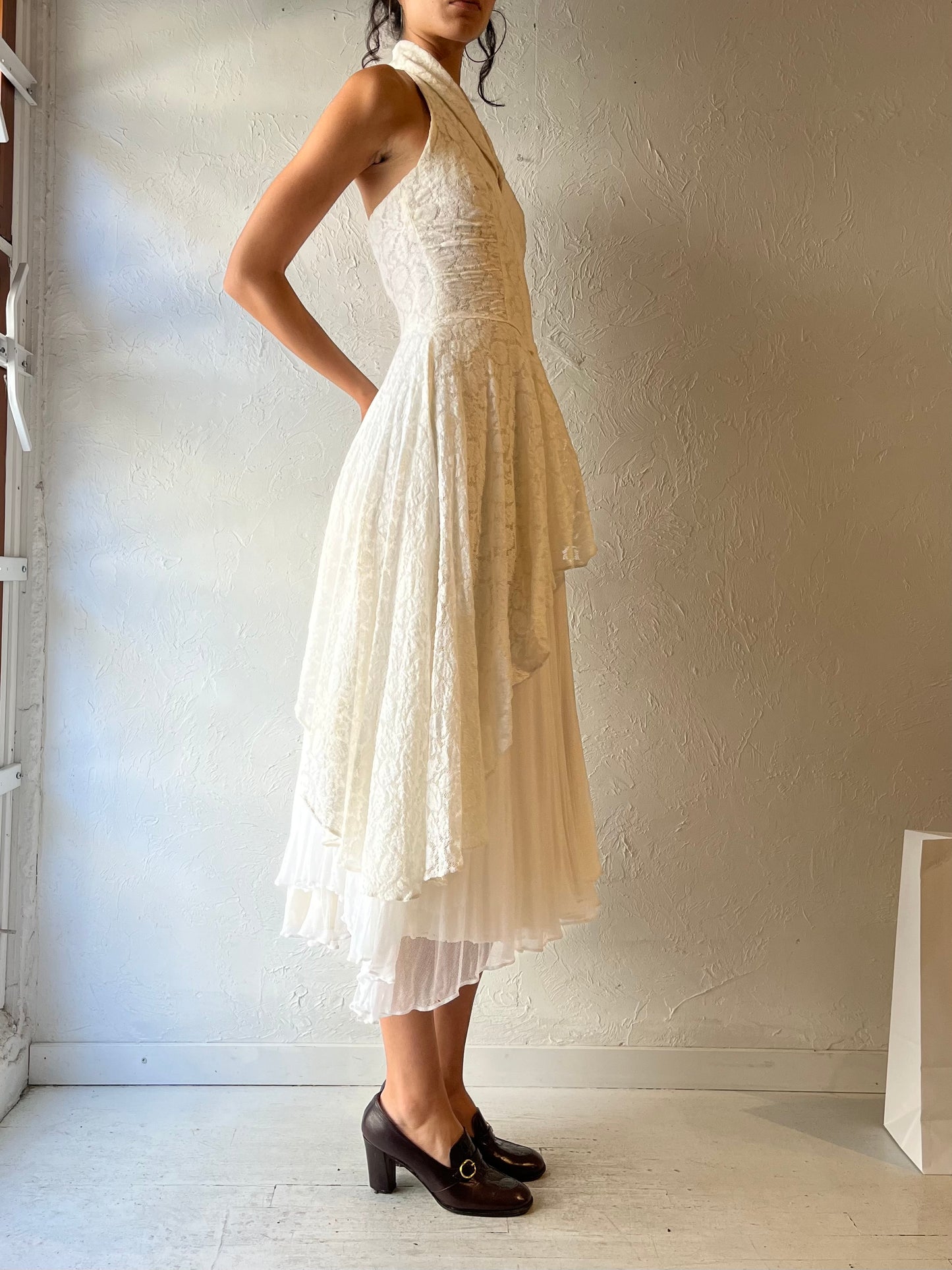 Vintage White Collared Asymmetrical Dress / Small