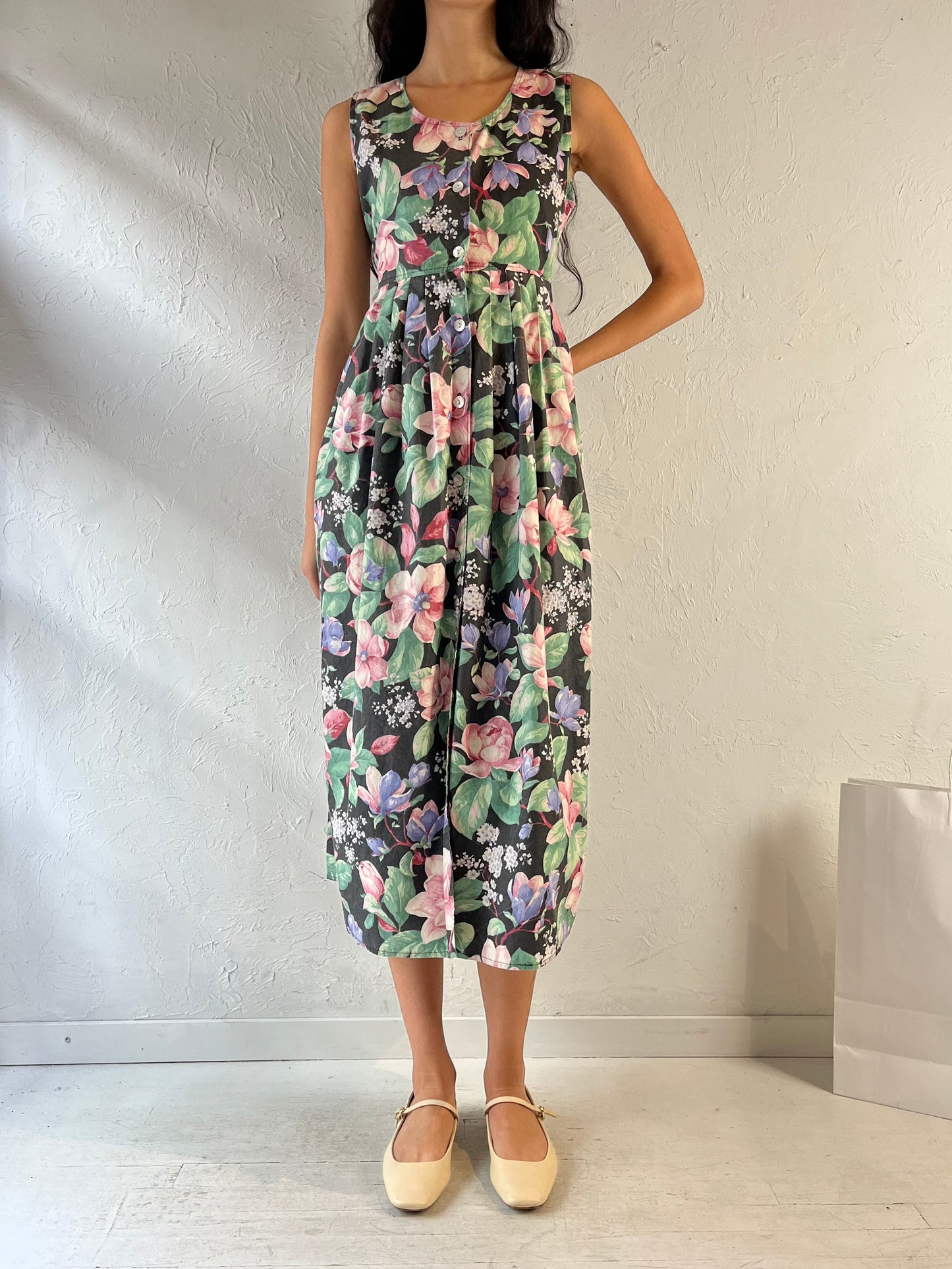 90s ‘Faith Mountain’ Sleeveless Floral Print Dress / Small