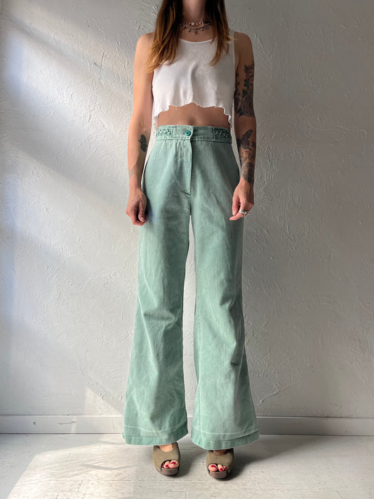 70s 'Whats In A Name' Green Bell Bottom Retro Jeans / Small