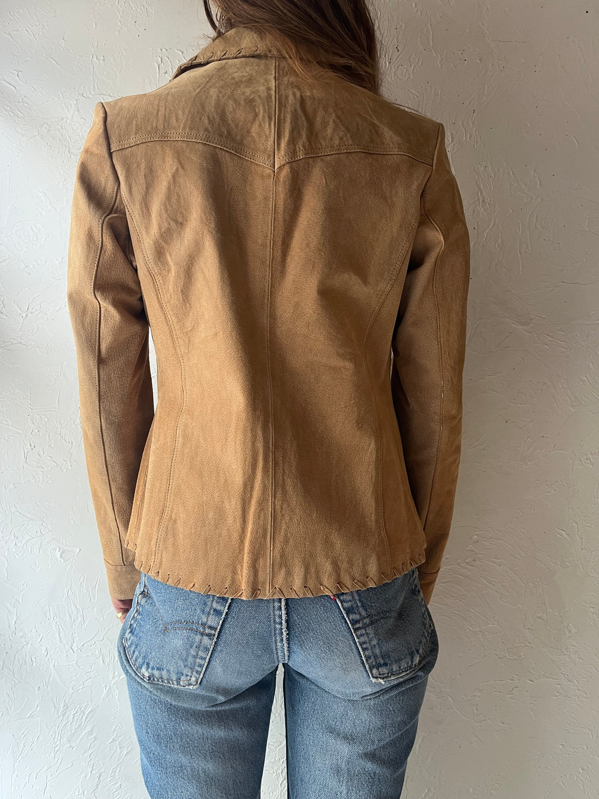90s 'Passport' Tan Suede Leather Jacket / Medium