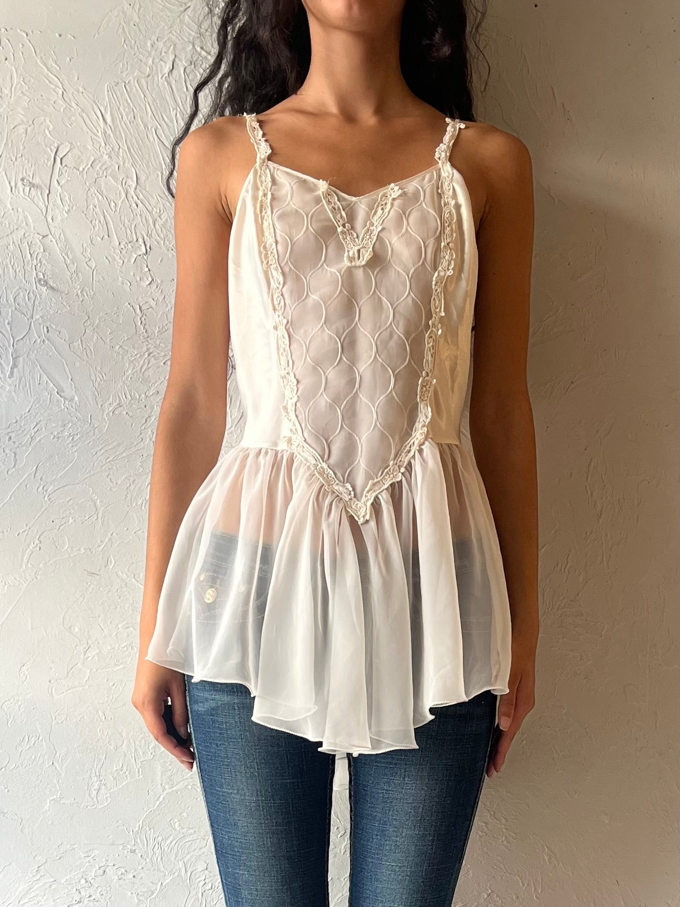 90s Cream Lace Top / XS