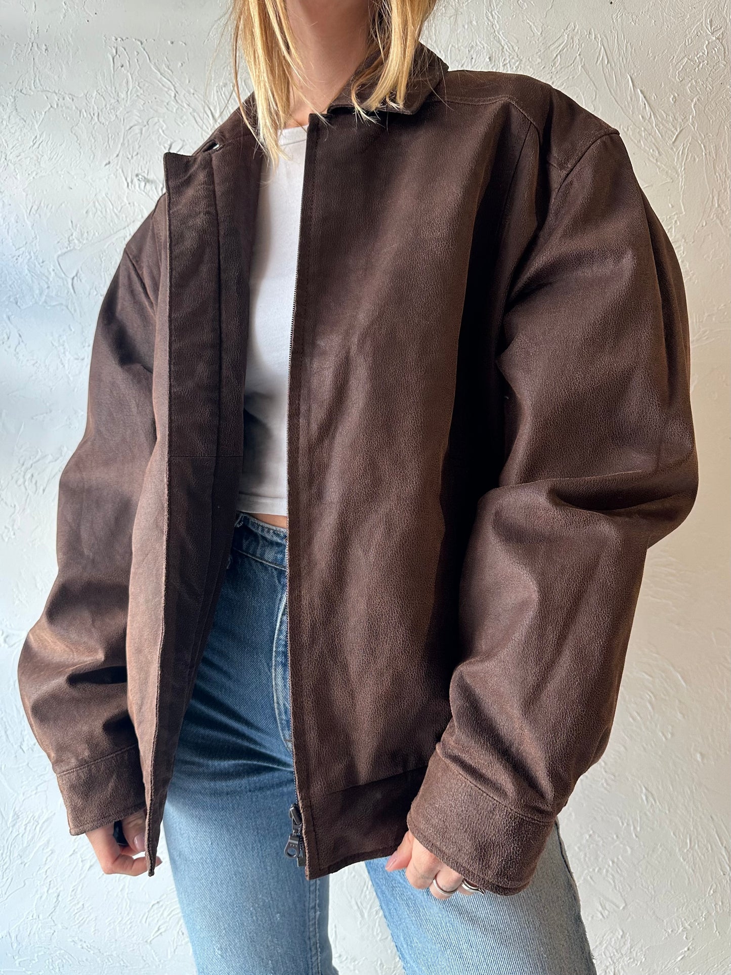 90s ‘Danier’ Brown Leather Bomber Jacket / Large