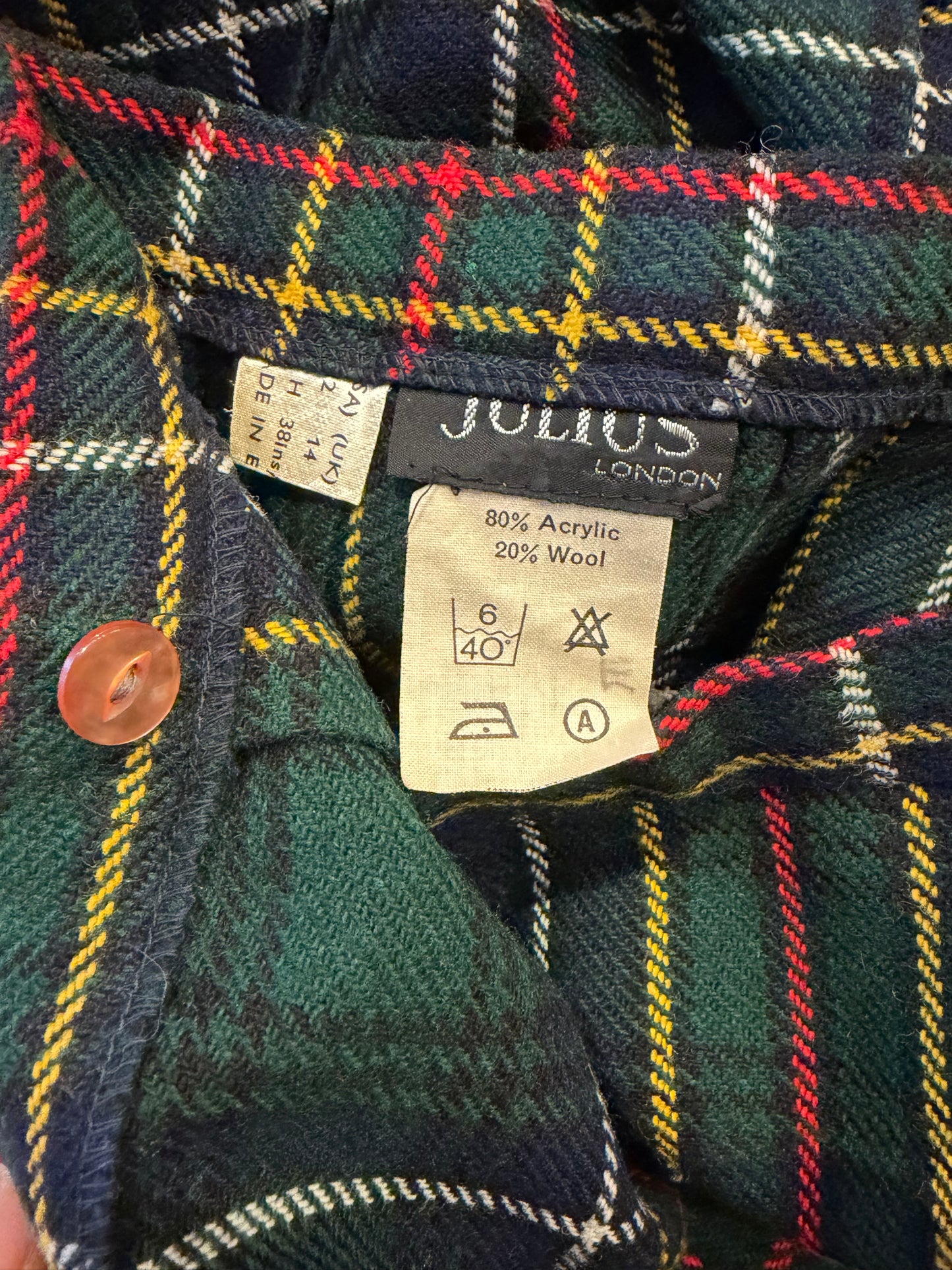 80s 'Julius' Green Plaid Pleated Preppy Academia Midi Skirt / Small