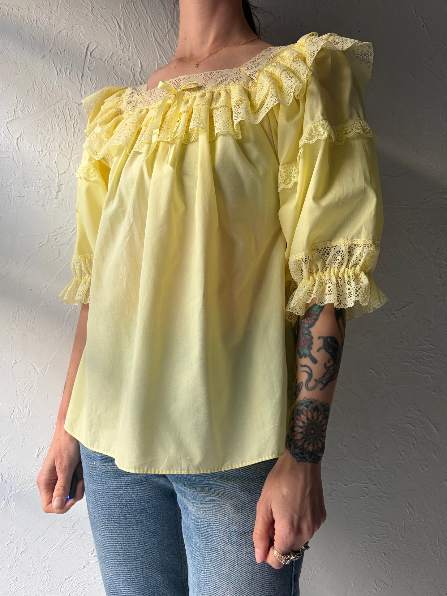 Vintage Yellow Romanic Peasant Cottage Core Top / Small