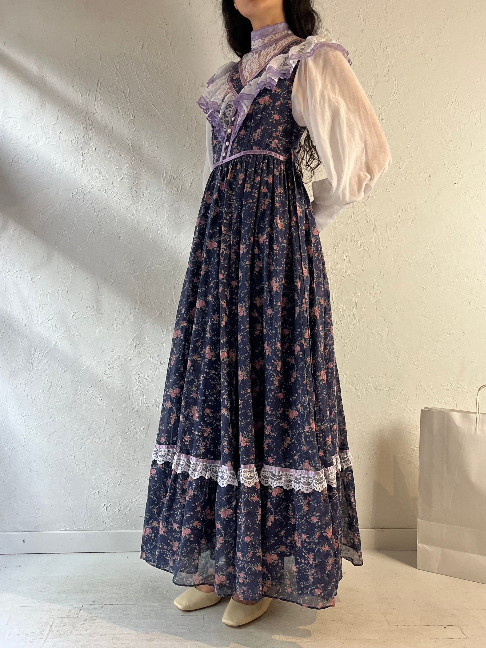 70s ‘Gunne Sax’ Long Sleeve Peasant Dress / Small