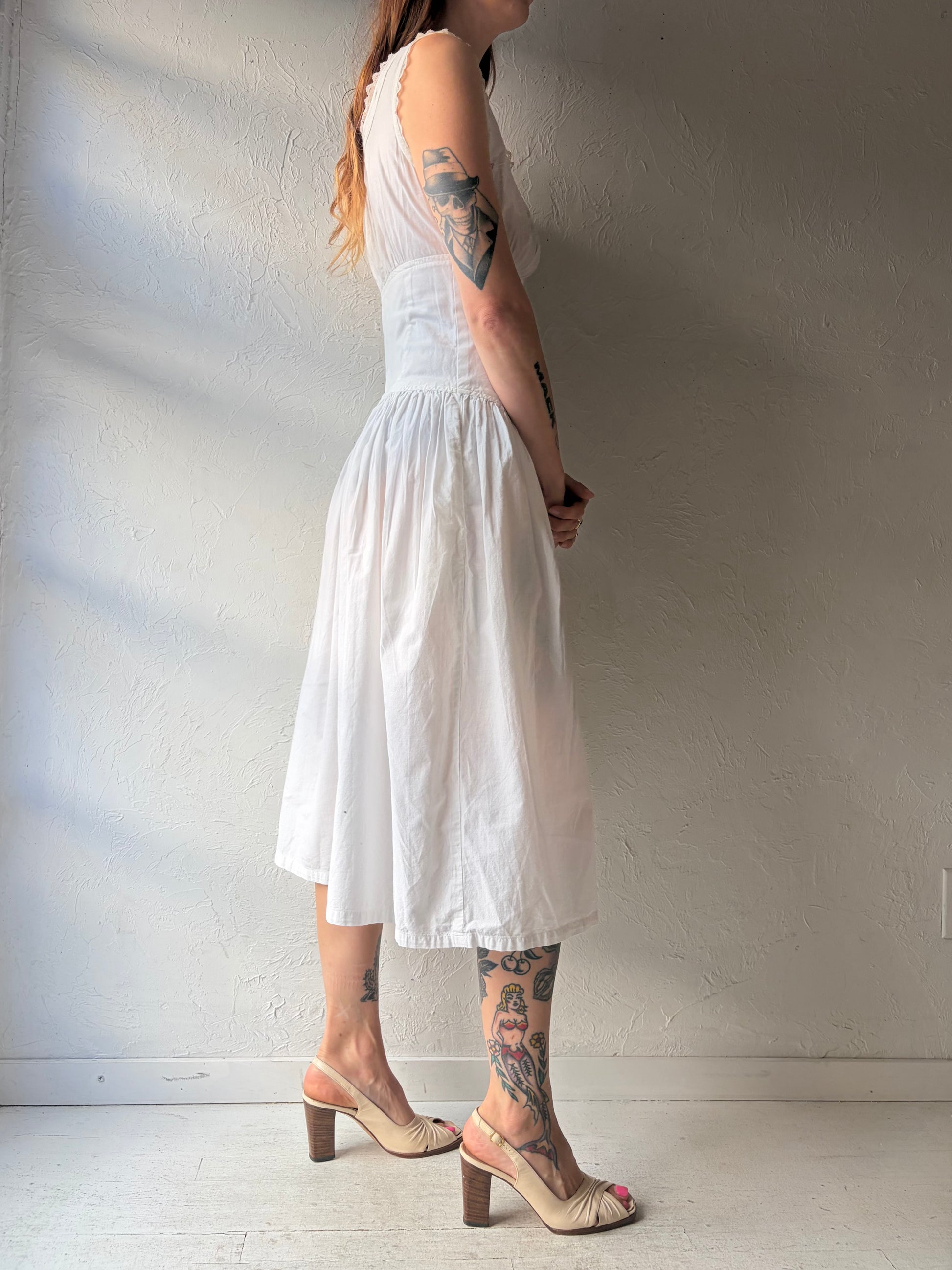 90s 'Starina' White Cotton Milk Maid Dress / Small