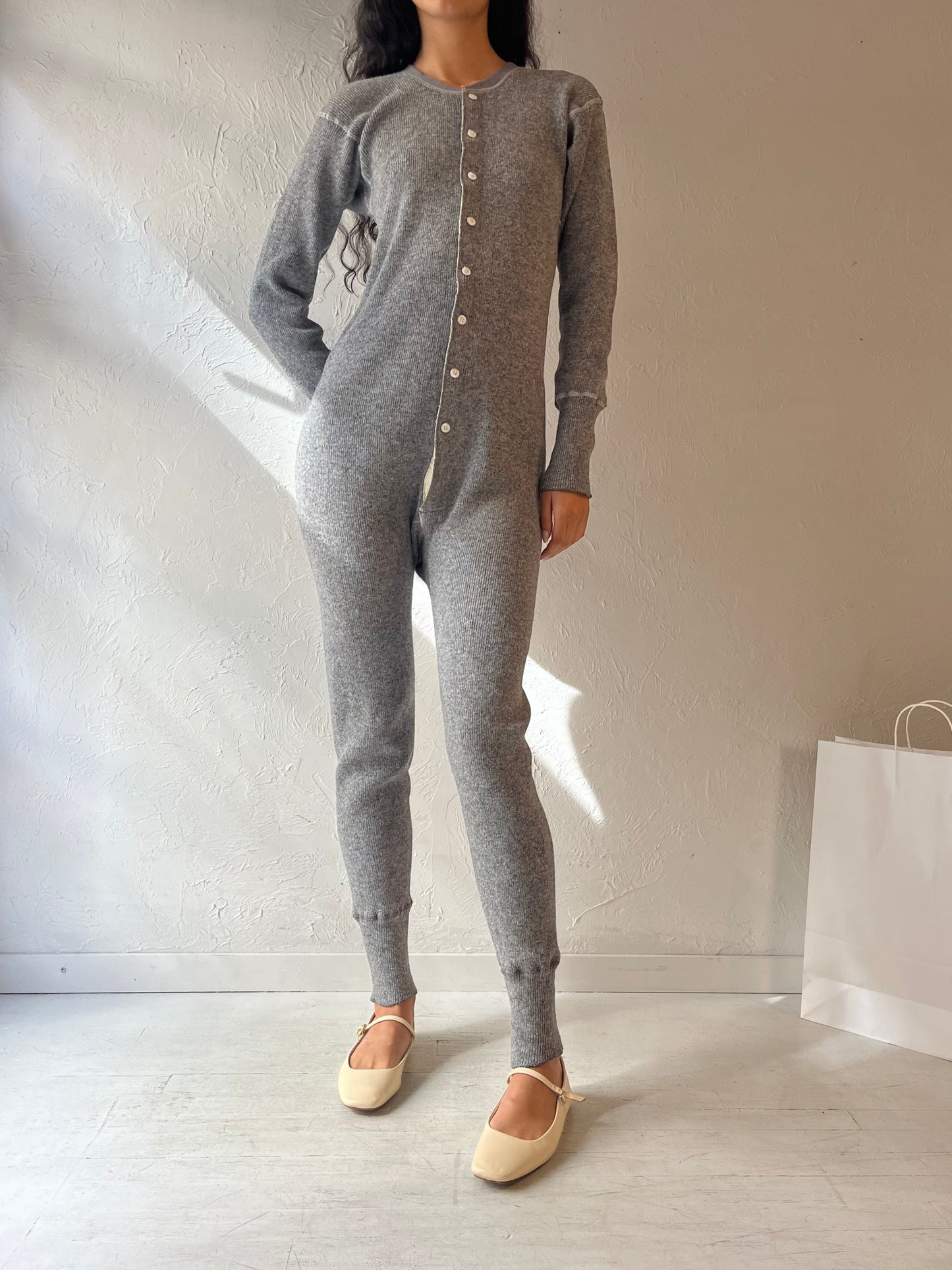 Vintage 'Stanfields' Gray Knit long Underwear Onesie / Small