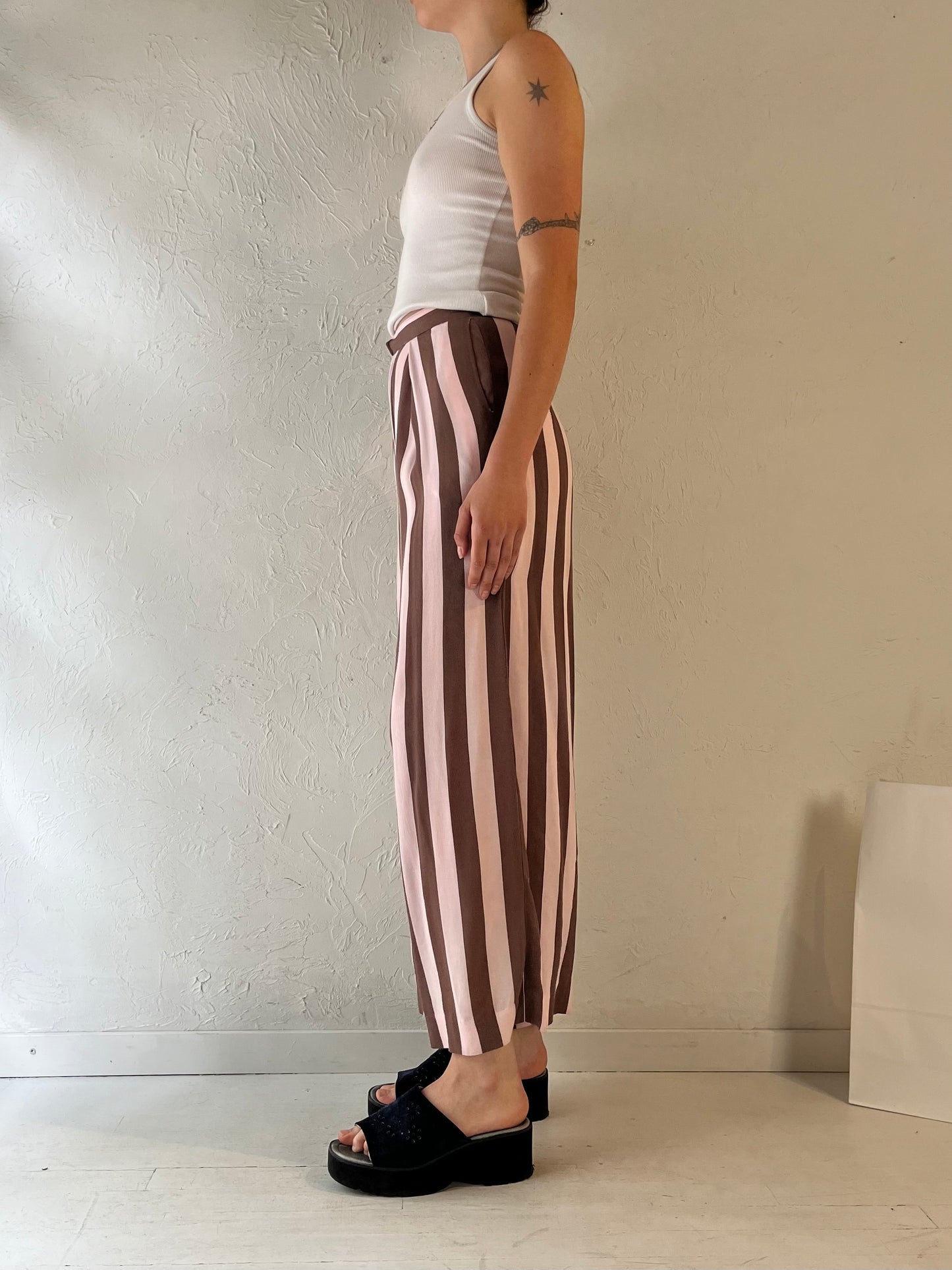 Vintage Handmade Pink and Brown Striped Pants / Small