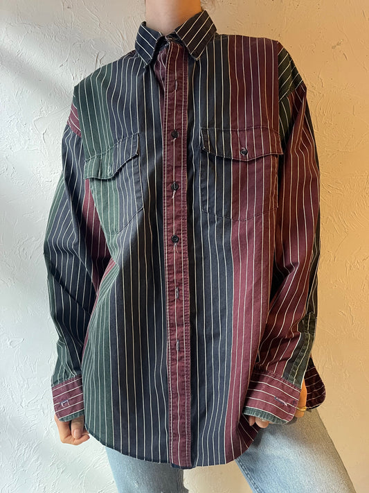 90s ‘Wrangler’ Striped Button Up Western Shirt / Large