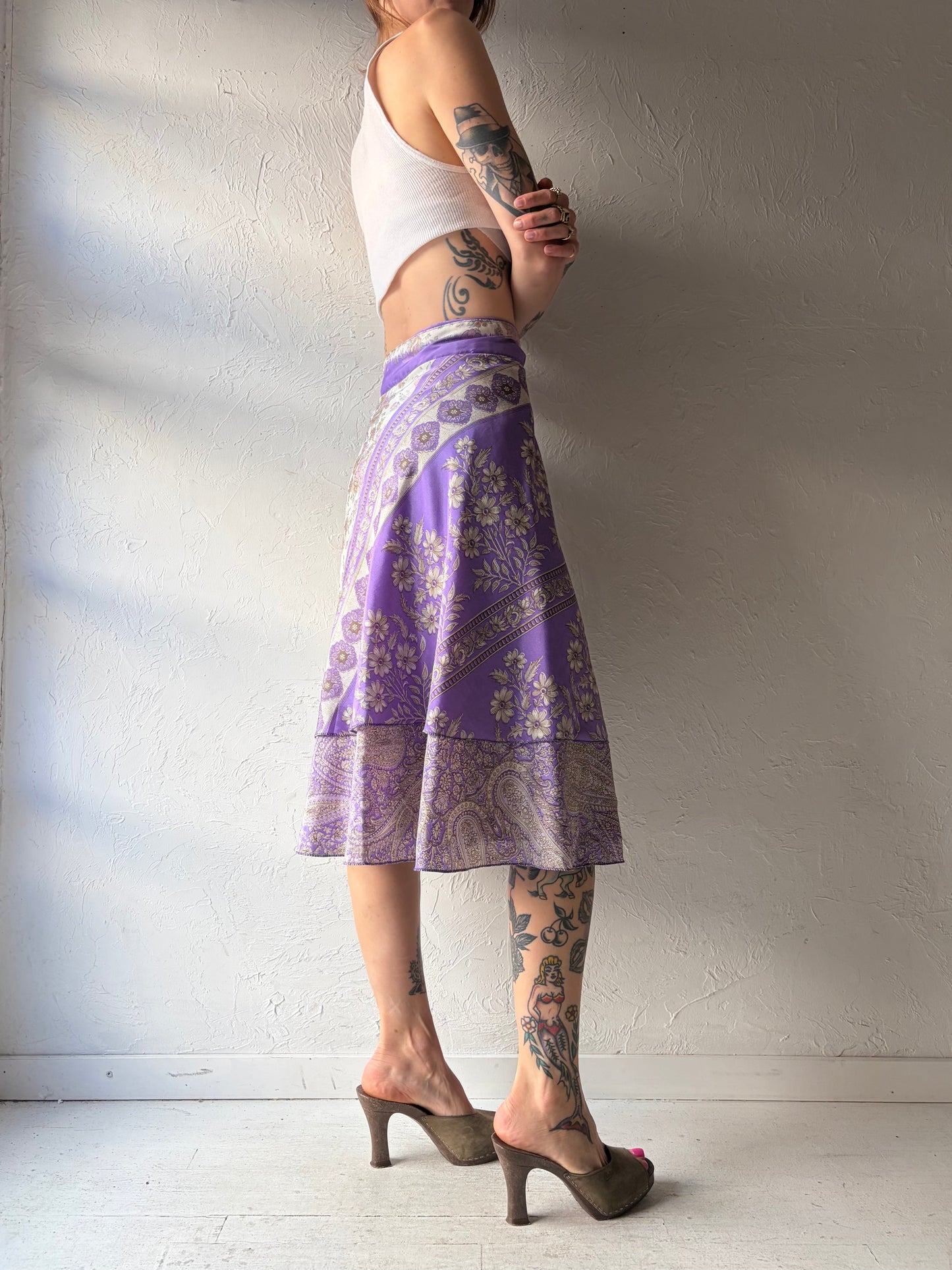 Vintage Purple Patterned Wrap Skirt / Small - large