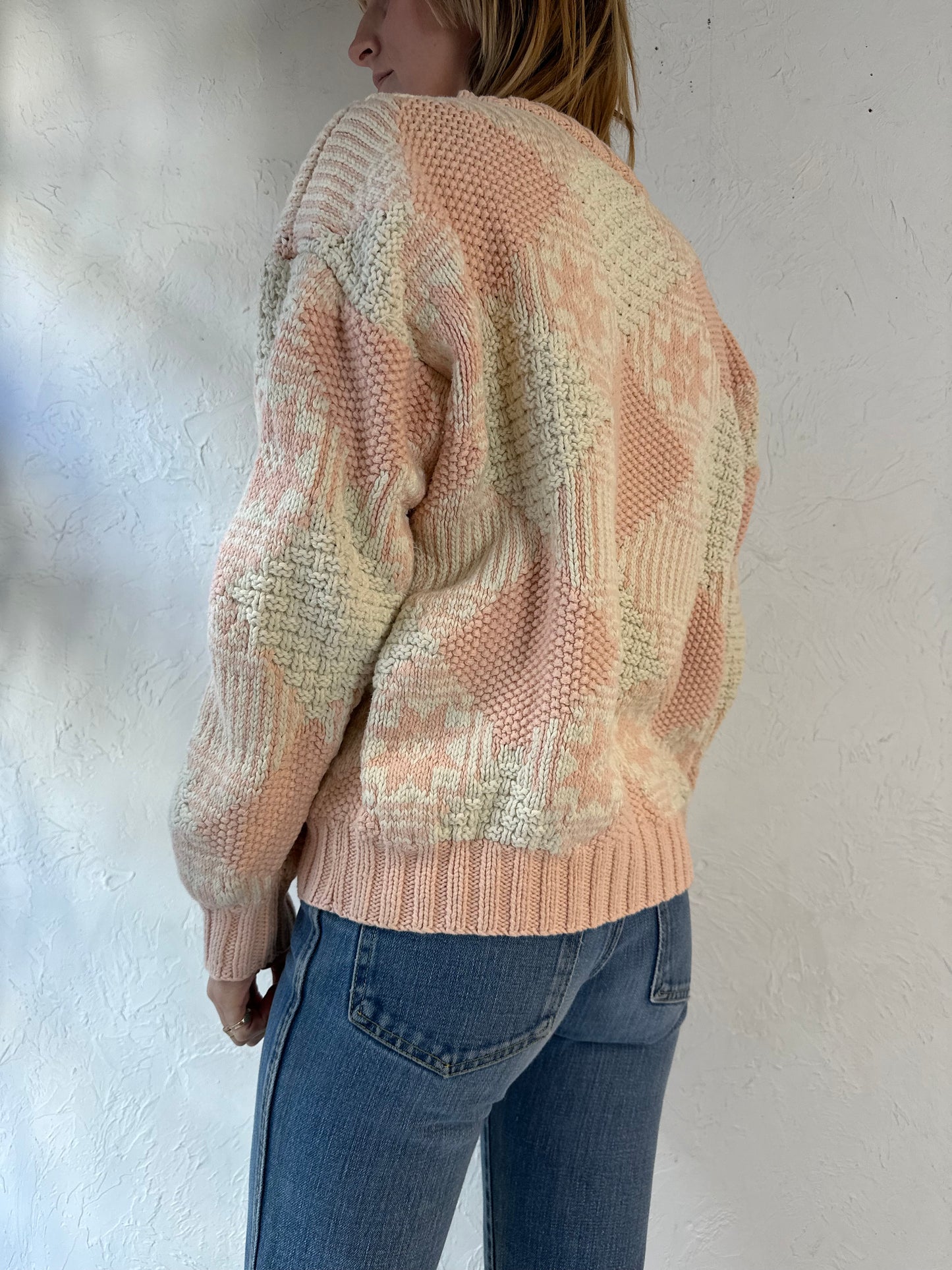 90s 'Canary Island' Thick Cotton Knit Pullover Sweater / Large