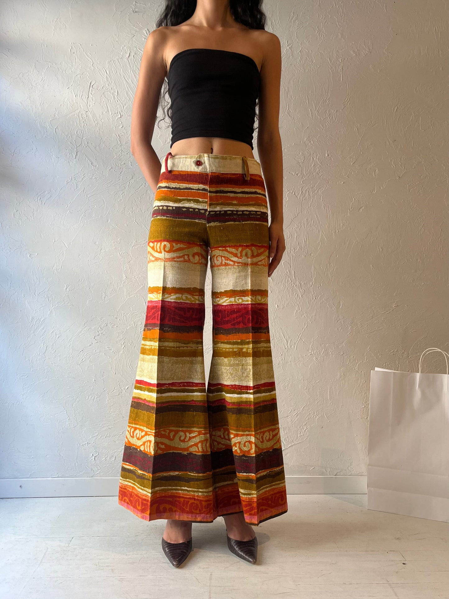 70s Abstract Bell Bottoms / Small - Medium