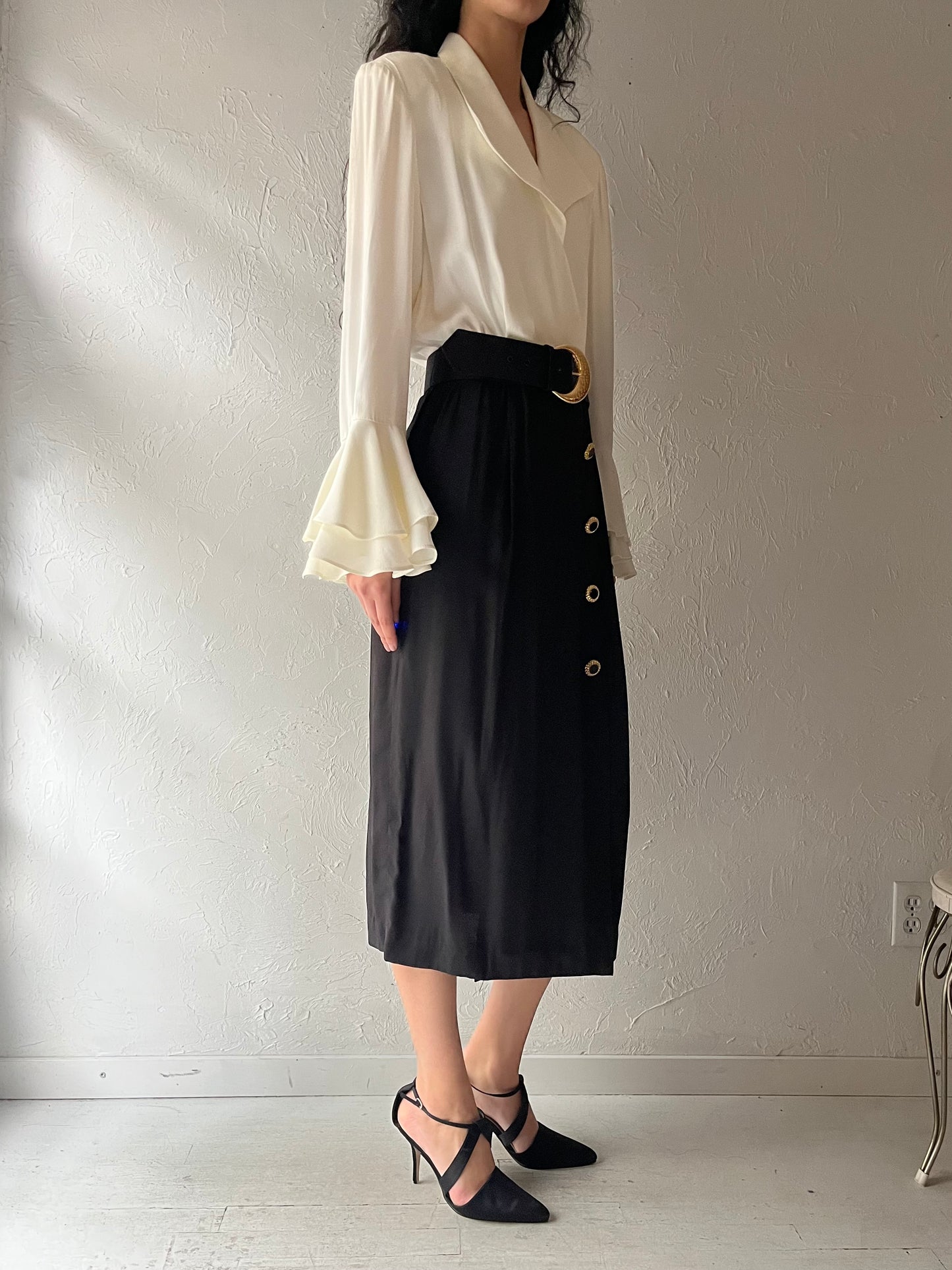 80s 'Leslie Fay' Long Sleeve Midi Dress / Medium