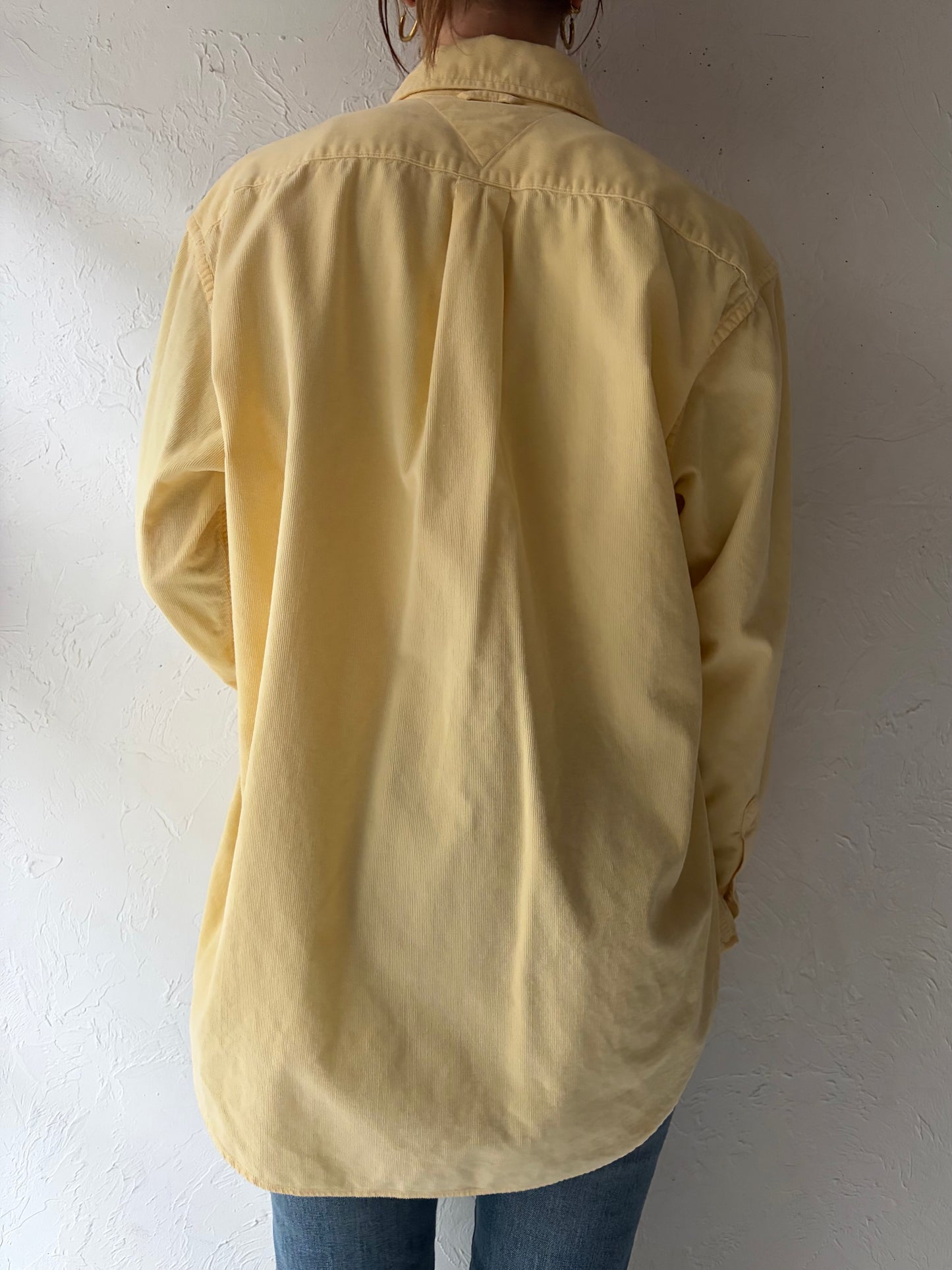 Y2k 'Tommy Hilfiger' Yellow Corduroy Preppy Academia Button Up Shirt / Small