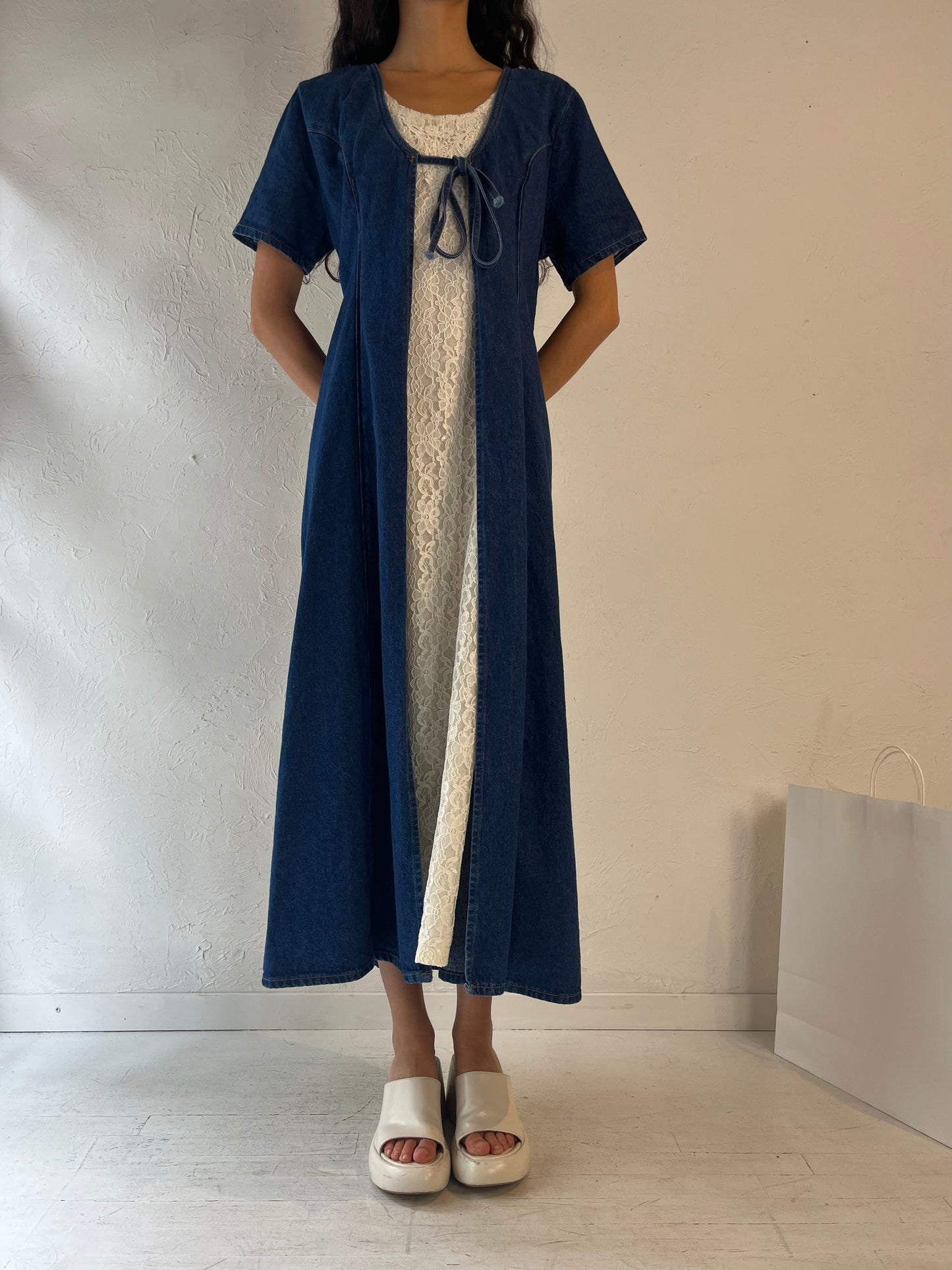 90s 'Marylin' Denim Maxi Dress / Small